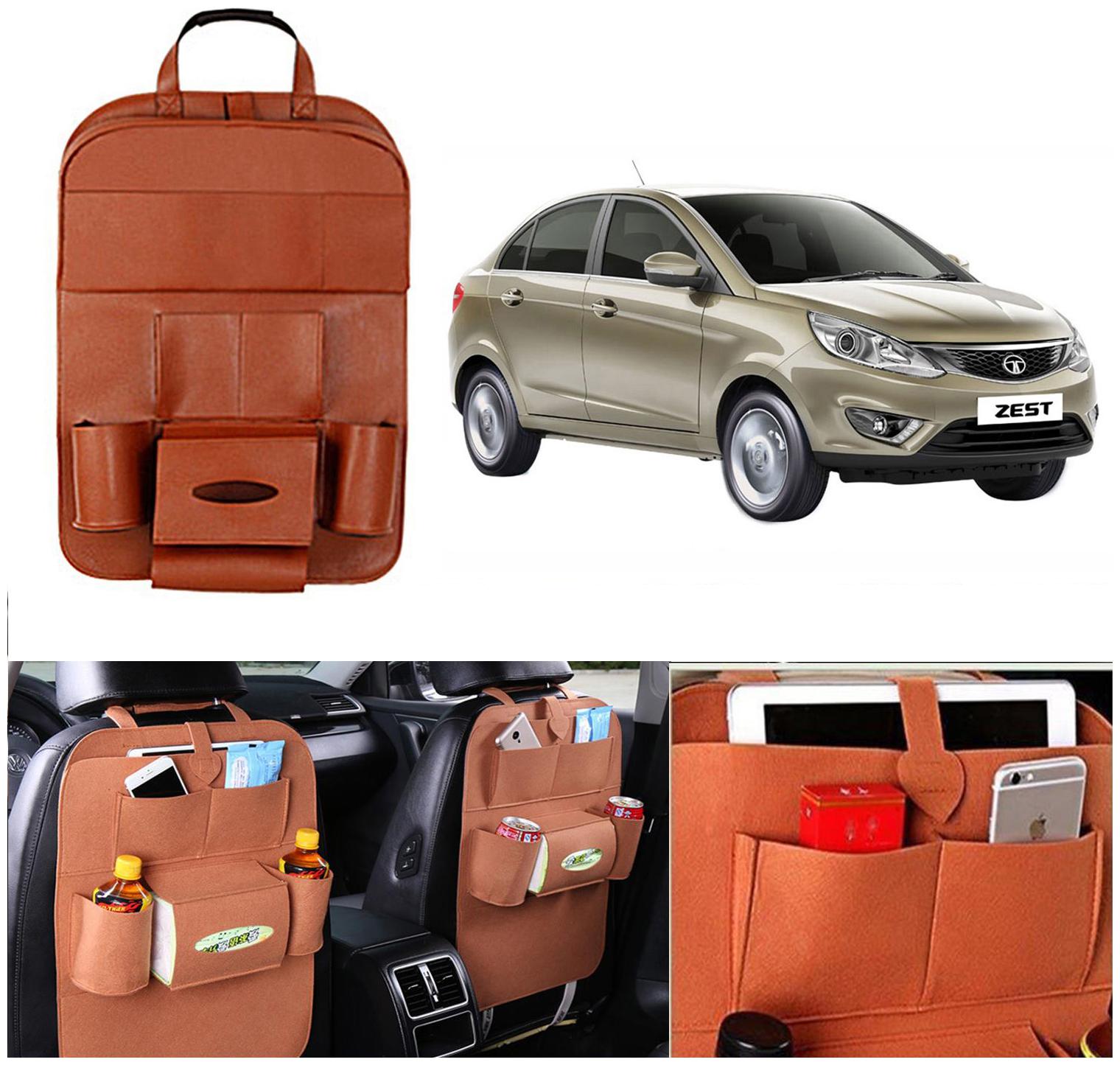 

Oshotto Car Backseat Storage Organizer Phone Holder Multi-Pocket for Bottles Tissue Boxes Kids Toy Storage and Great Travel Accessory Compatible with Tata Zest (Tan)
