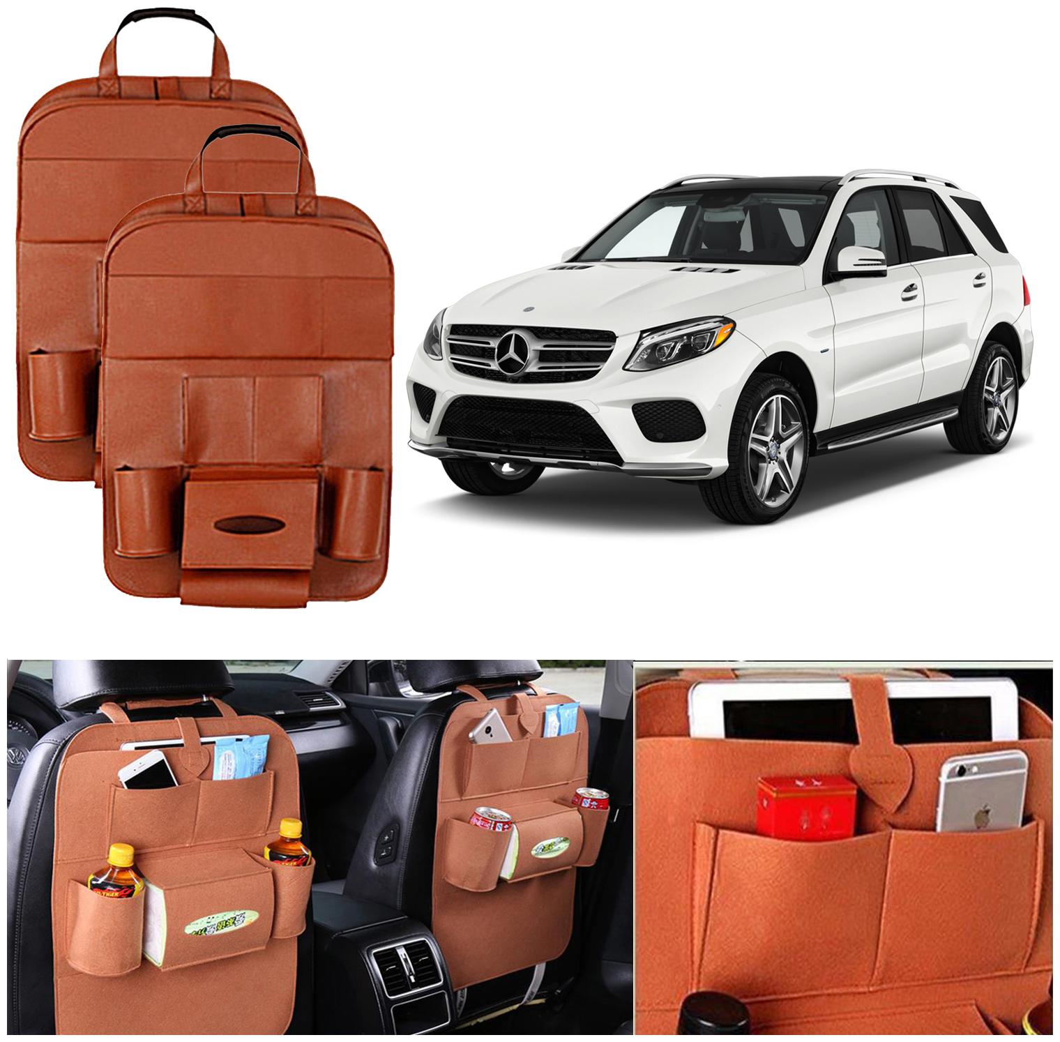 

Oshotto Car Backseat Storage Organizer Multi-Pocket for Bottles Tissue Boxes Kids Toy Storage and Great Travel Accessory Compatible with Mercedes-Benz Gle (Set of 2) - Tan