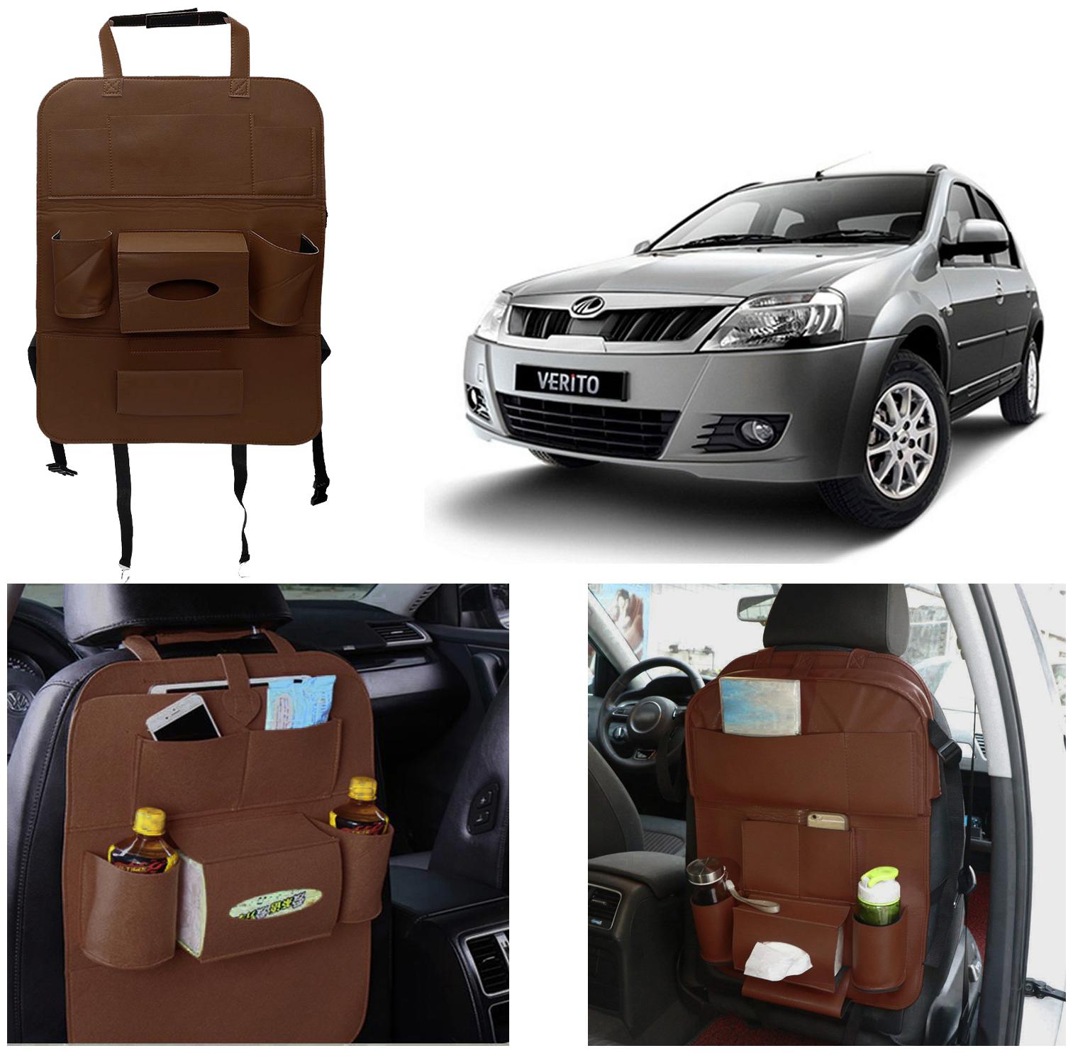 

Oshotto Car Backseat Storage Organizer Phone Holder Multi-Pocket for Bottles Tissue Boxes Kids Toy Storage and Great Travel Accessory Compatible with Mahindra Verito Verito Vibe (Brown)