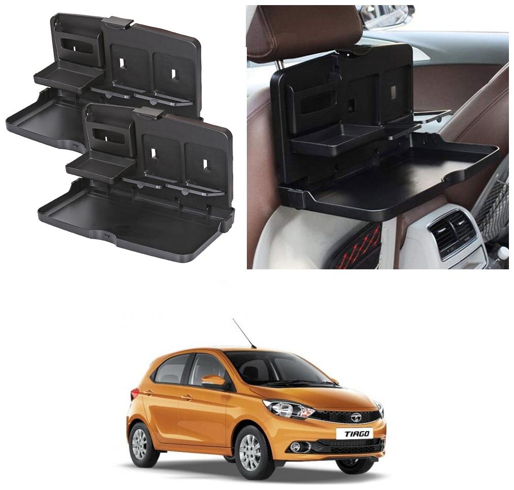 

Oshotto Car Backseat Food Travel Dining Meal Snaks Tray Cup Holder for Tata Tiago (Black) - Set of 2