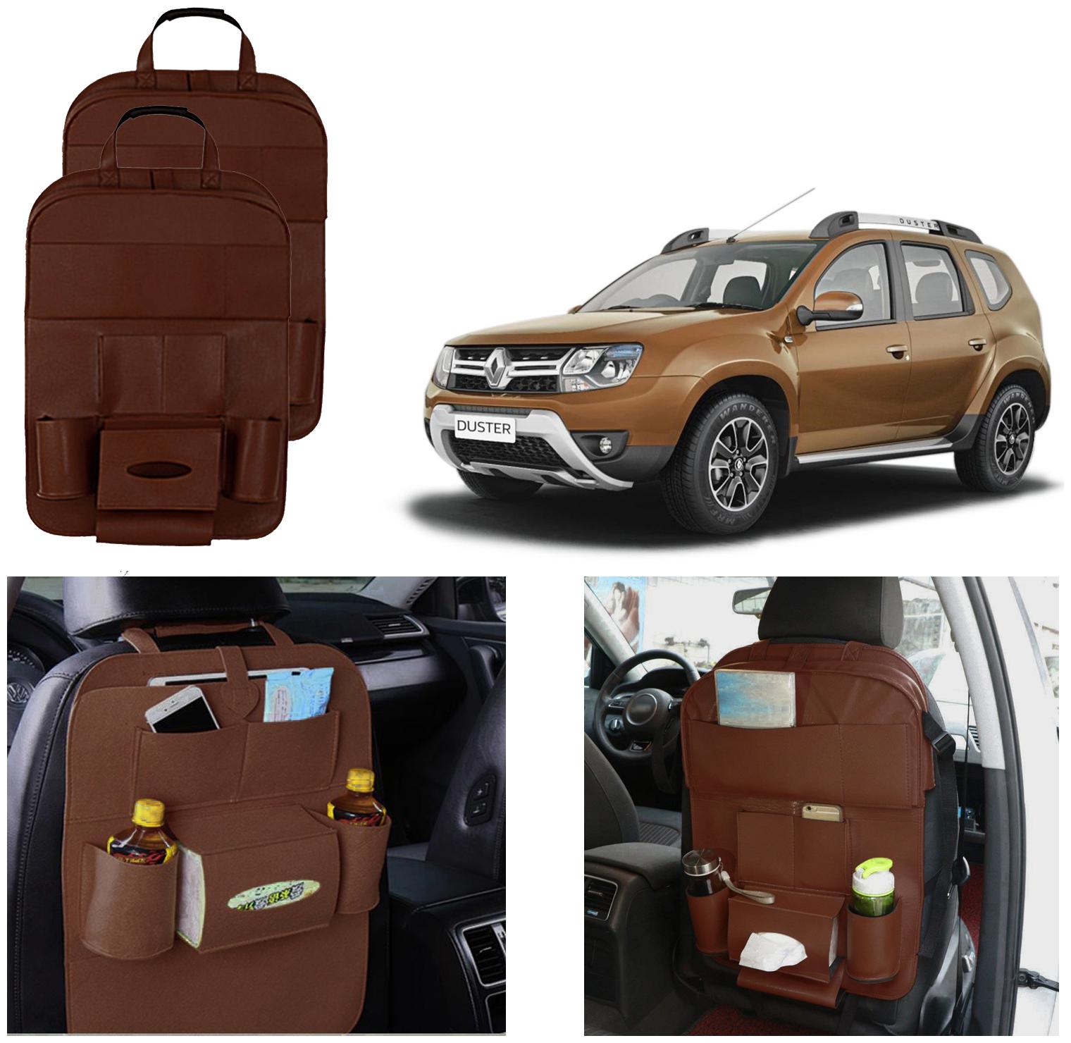 

Oshotto Car Backseat Storage Organizer Phone Holder Multi-Pocket for Bottles Tissue Boxes Kids Toy Storage and Great Travel Accessory Compatible with Renault Duster (Set of 2) - Brown