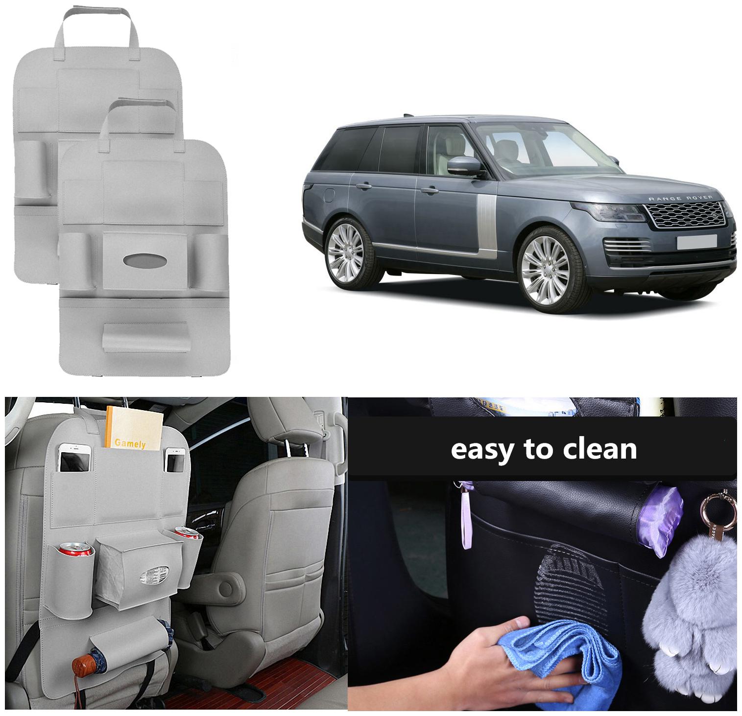 

Oshotto Car Backseat Storage Organizer Phone Holder MultiPocket for Bottles Tissue Boxes Kids Toy Storage and Great Travel Accessory Compatible with Rangerover Vogue (Set of 2) Grey