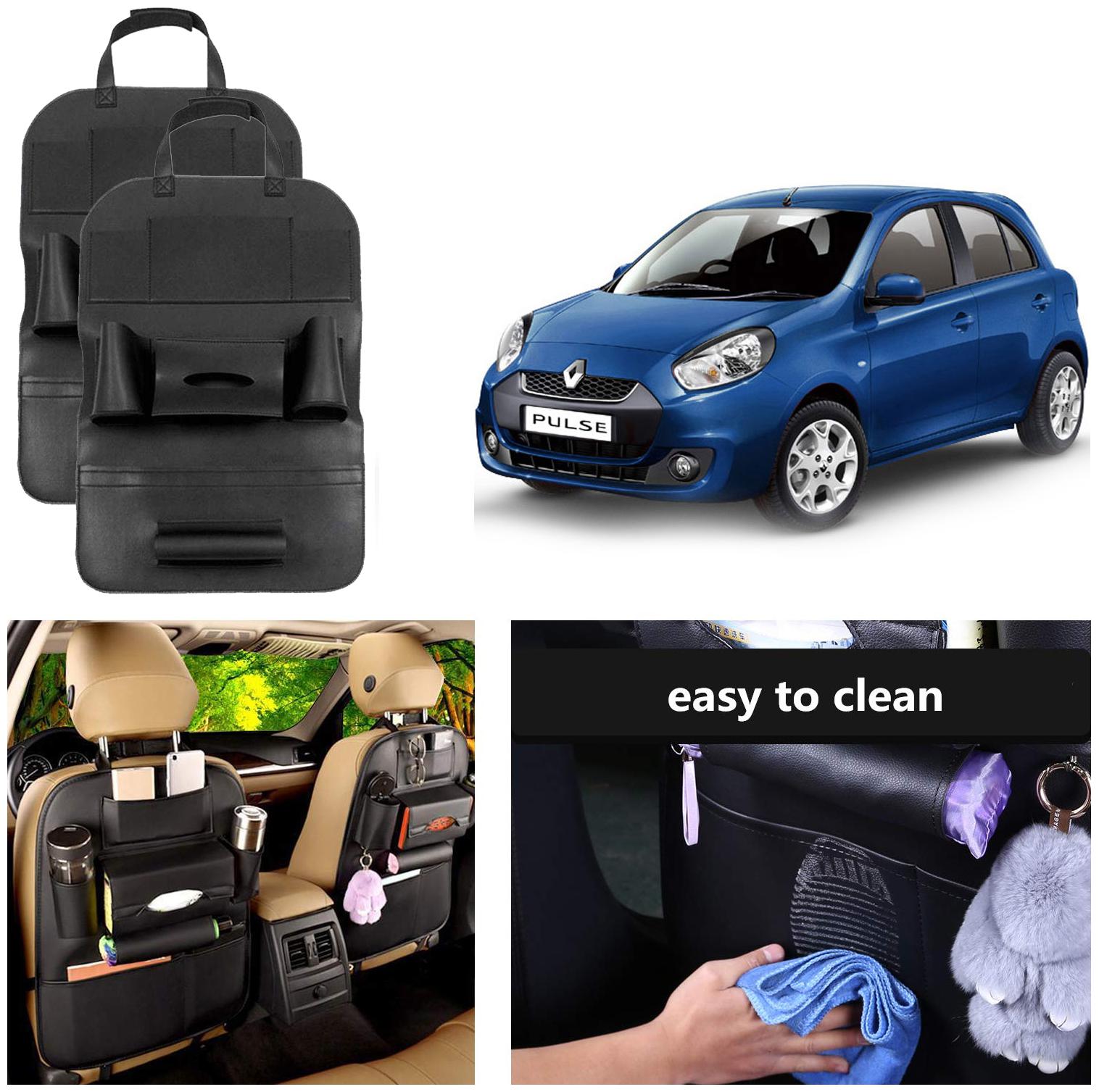 

Oshotto Car Backseat Storage Organizer Phone Holder MultiPocket for Bottles Tissue Boxes Kids Toy Storage and Great Travel Accessory Compatible with Renault Pulse (Set of 2) Black