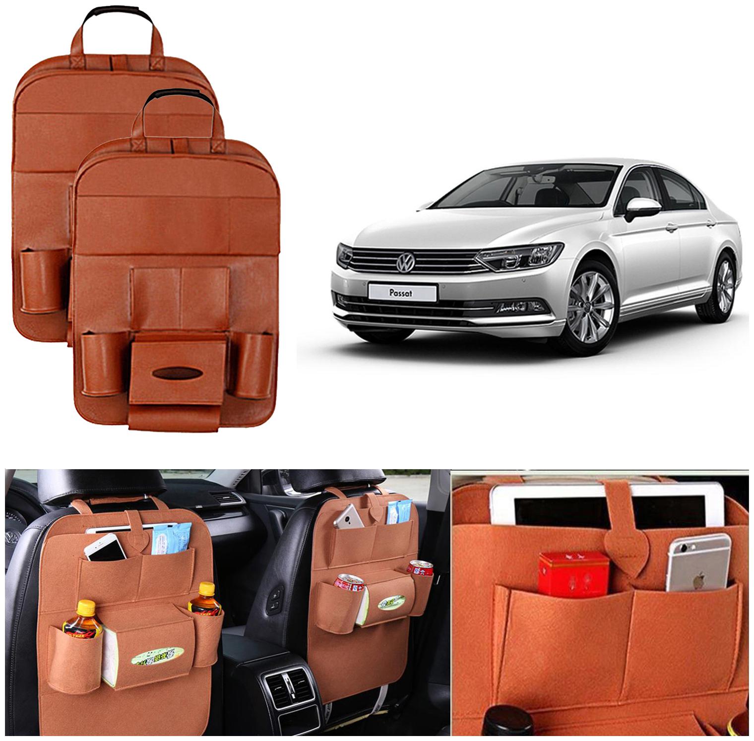 

Oshotto Car Backseat Storage Organizer Multi-Pocket for Bottles Tissue Boxes Kids Toy Storage and Great Travel Accessory Compatible with Volkswagen Passat (Set of 2) - Tan