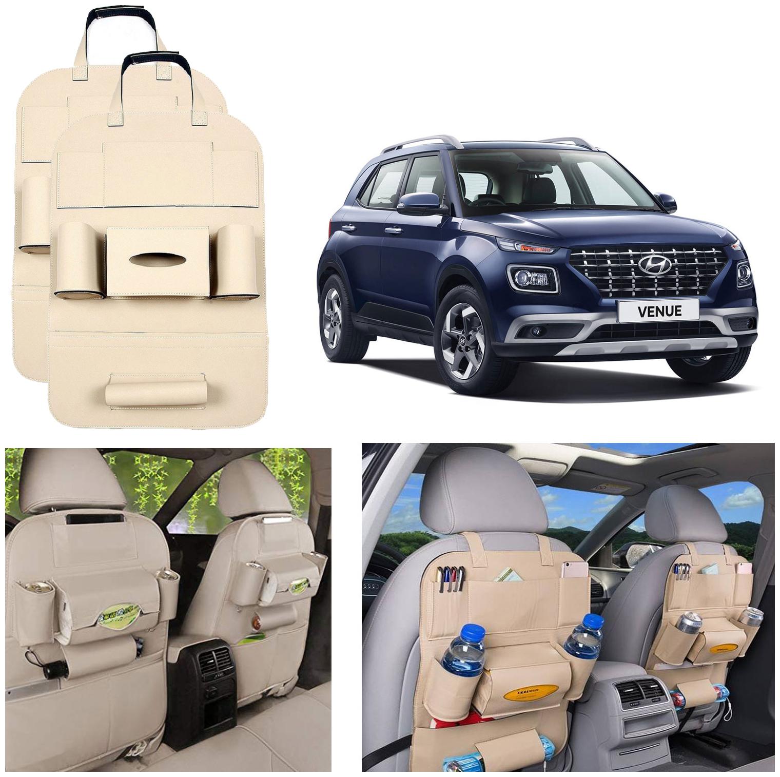 

Oshotto Car Backseat Storage Organizer Phone Holder MultiPocket for Bottles Tissue Boxes Kids Toy Storage and Great Travel Accessory Compatible with Hyundai Venue (Set of 2) Beige