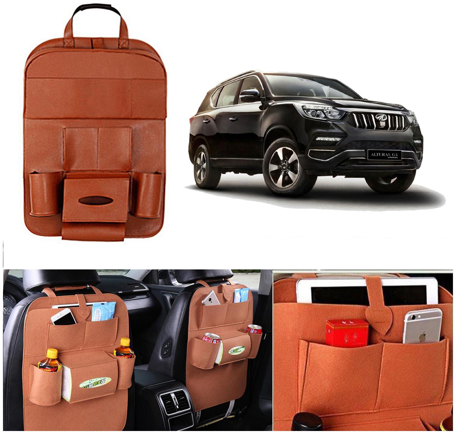 

Oshotto Car Backseat Storage Organizer Phone Holder Multi-Pocket for Bottles Tissue Boxes Kids Toy Storage and Great Travel Accessory Compatible with Mahindra Alturas G4 (Tan)