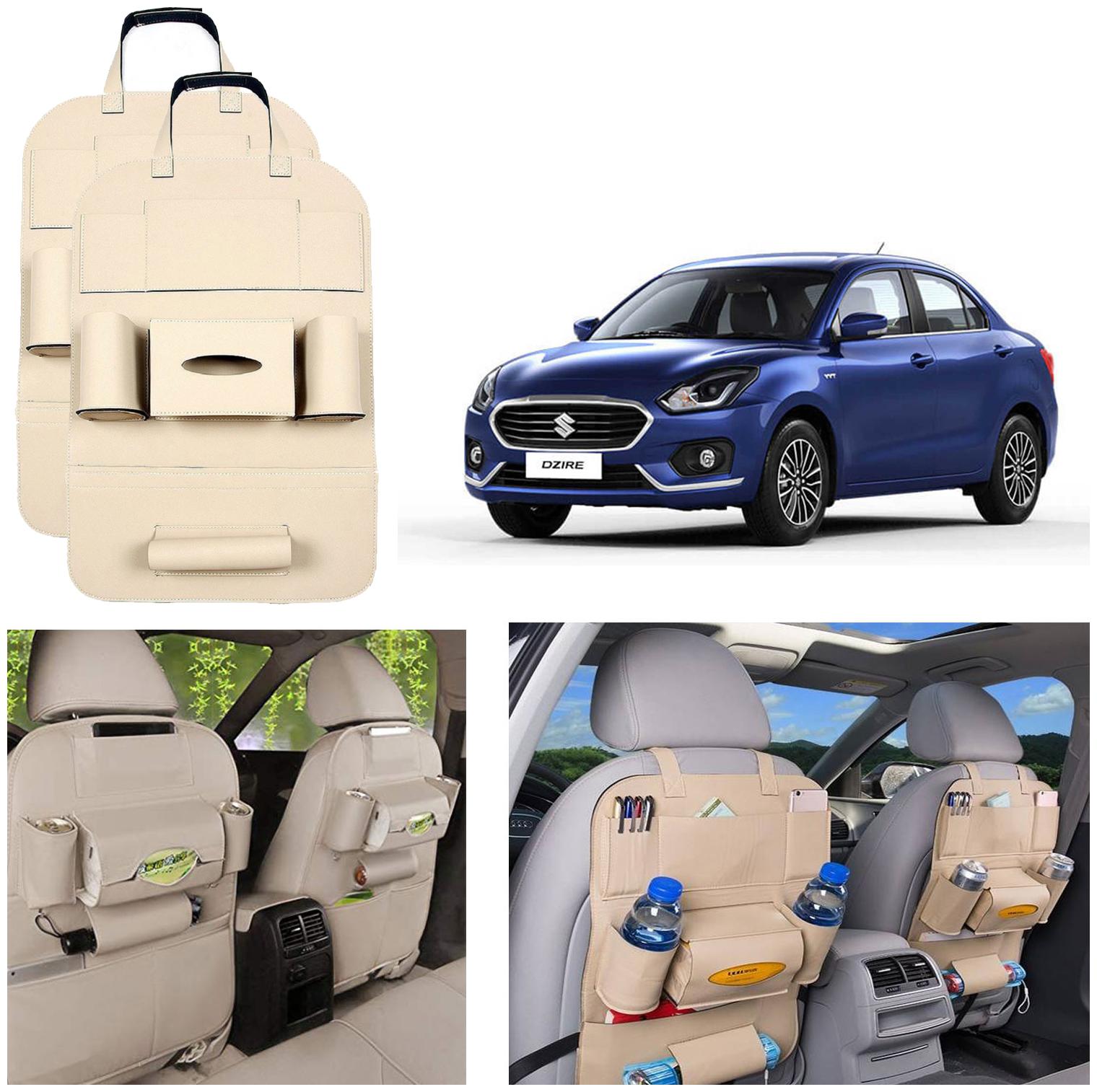 

Oshotto Car Backseat Storage Organizer MultiPocket for Bottles Tissue Boxes Kids Toy Storage and Great Travel Accessory Compatible with Maruti Suzuki Swift Dzire 2012 Onwards (Set of 2) Beige