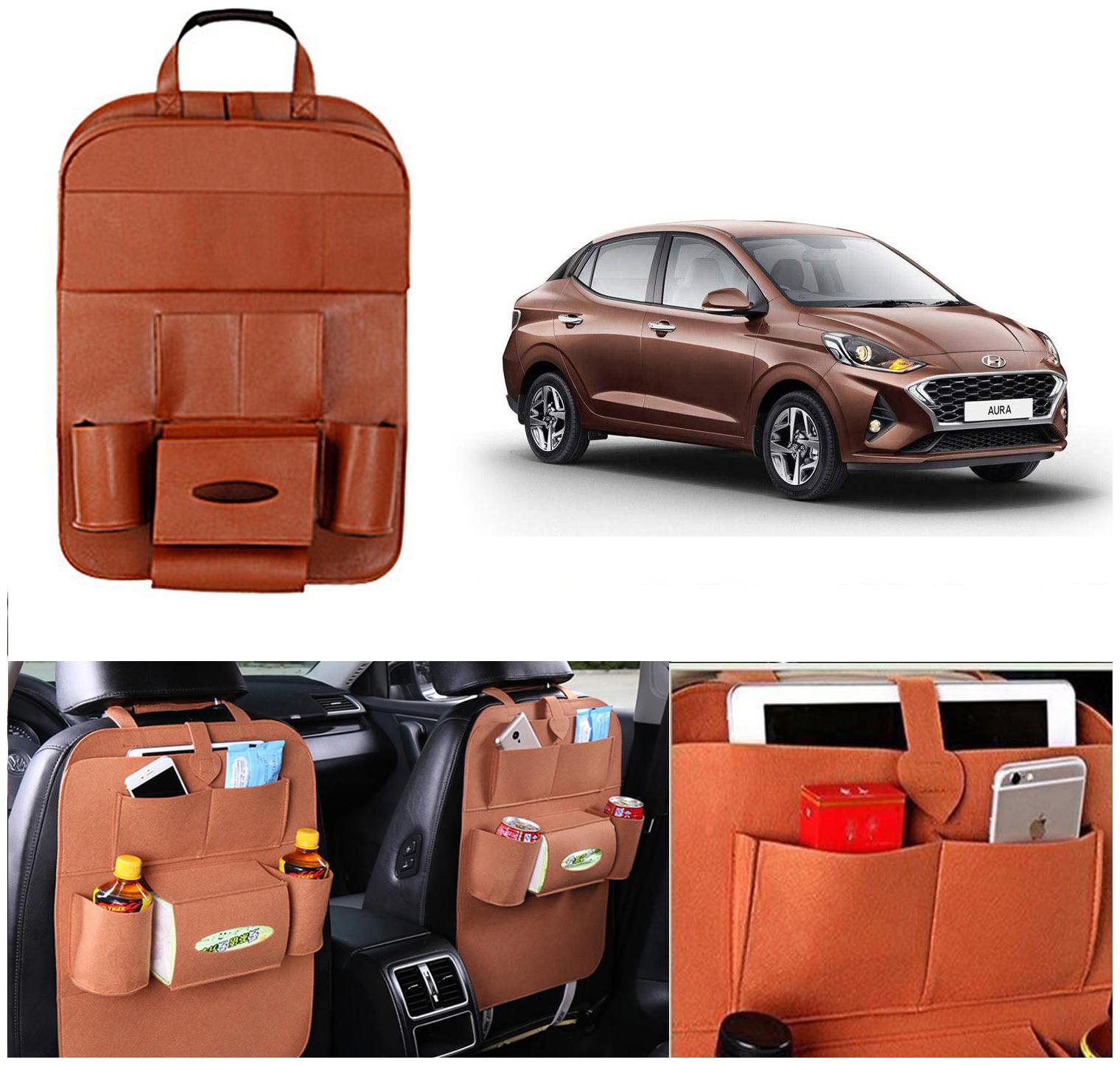 

Oshotto Car Backseat Storage Organizer Phone Holder Multi-Pocket for Bottles Tissue Boxes Kids Toy Storage and Great Travel Accessory Compatible with Hyundai Aura (Tan)