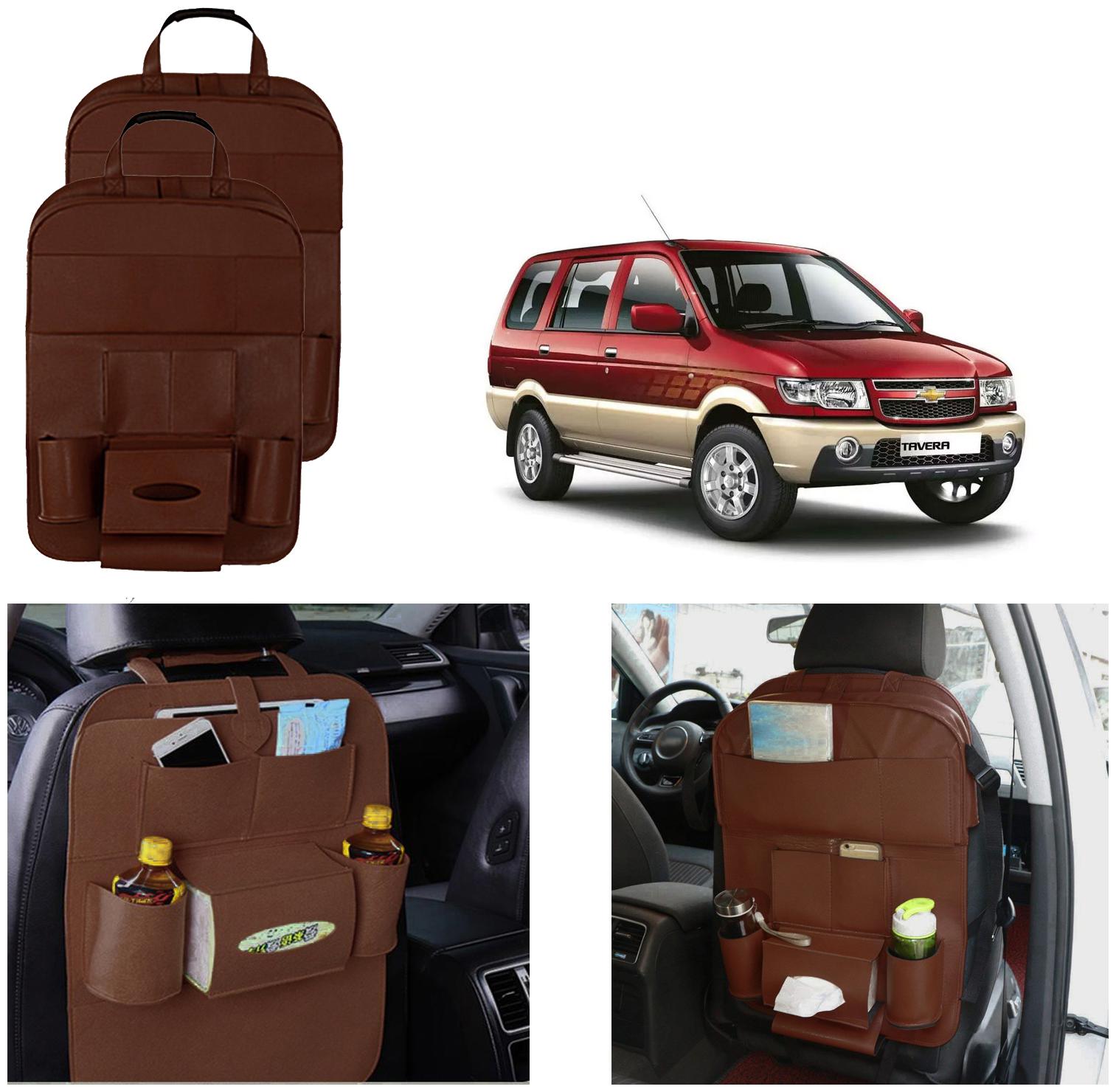 

Oshotto Car Backseat Storage Organizer Phone Holder Multi-Pocket for Bottles Tissue Boxes Kids Toy Storage and Great Travel Accessory Compatible with Chevrolet Tavera (Set of 2) - Brown