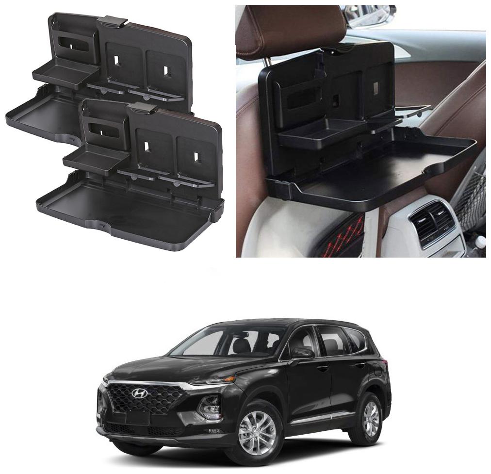 

Oshotto Car Backseat Food Travel Dining Meal Snaks Tray Cup Holder Compatible with Hyundai Santa Fe (Black) - Set of 2