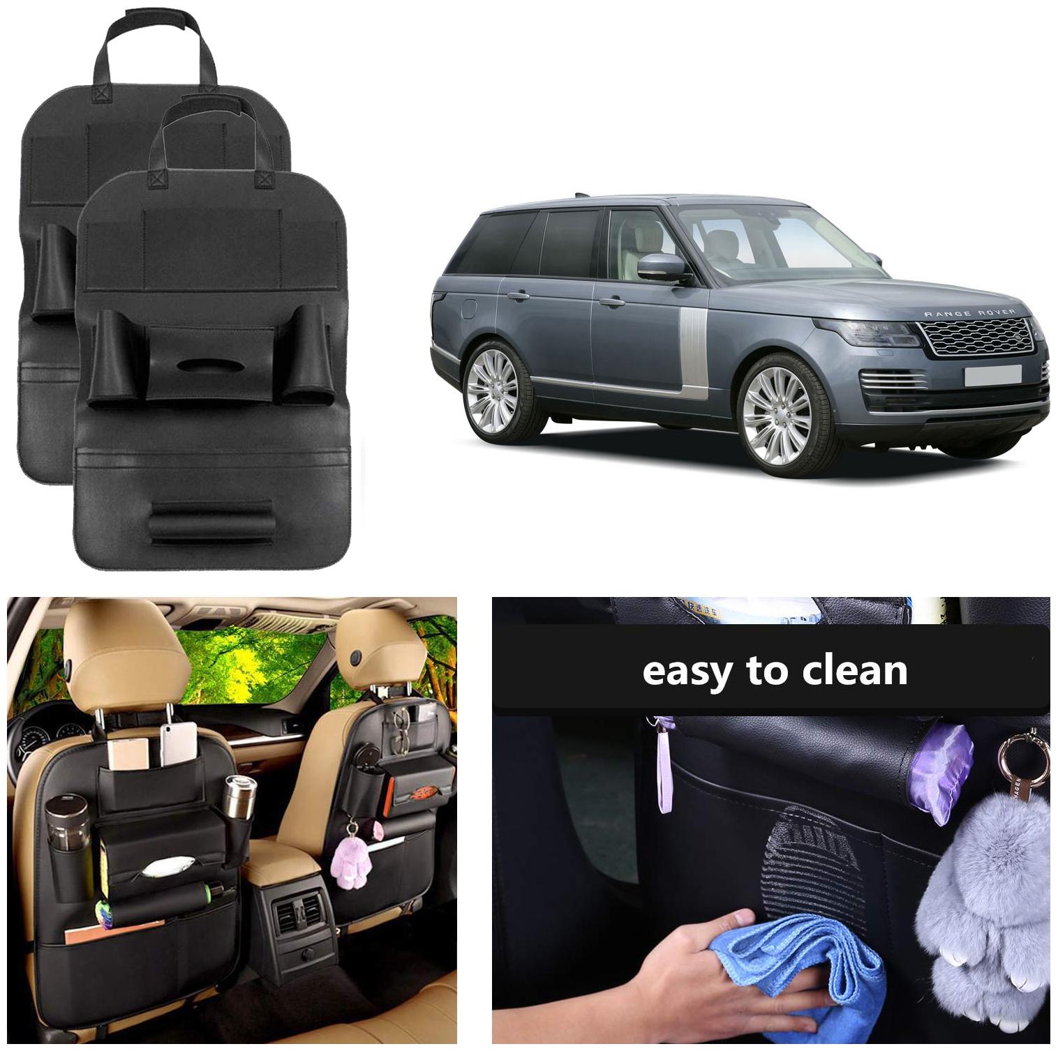 

Oshotto Car Backseat Storage Organizer Phone Holder MultiPocket for Bottles Tissue Boxes Kids Toy Storage and Great Travel Accessory Compatible with Rangerover Vogue (Set of 2) Black