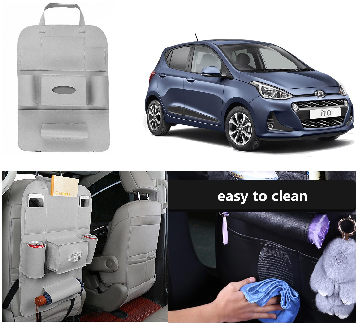 

Oshotto Car Backseat Storage Organizer Phone Holder Multi-Pocket for Bottles Tissue Boxes Kids Toy Storage and Great Travel Accessory Compatible with Hyundai i10 (Grey)