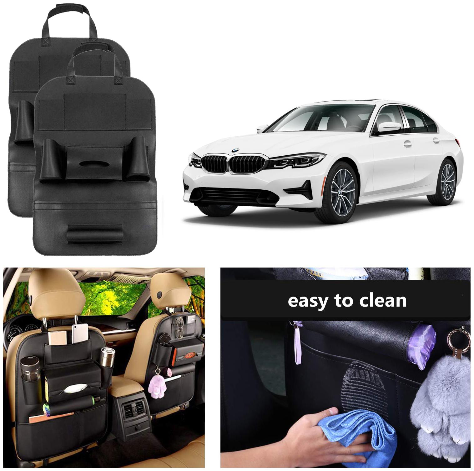 

Oshotto Car Backseat Storage Organizer Phone Holder MultiPocket for Bottles Tissue Boxes Kids Toy Storage and Great Travel Accessory Compatible with BMW 3 Series 2020 (Set of 2) Black