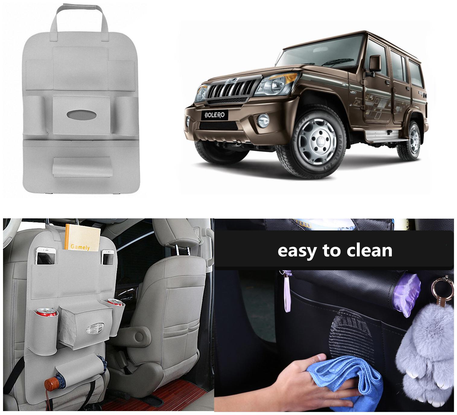

Oshotto Car Backseat Storage Organizer Phone Holder Multi-Pocket for Bottles Tissue Boxes Kids Toy Storage and Great Travel Accessory Compatible with Mahindra Bolero (Grey)