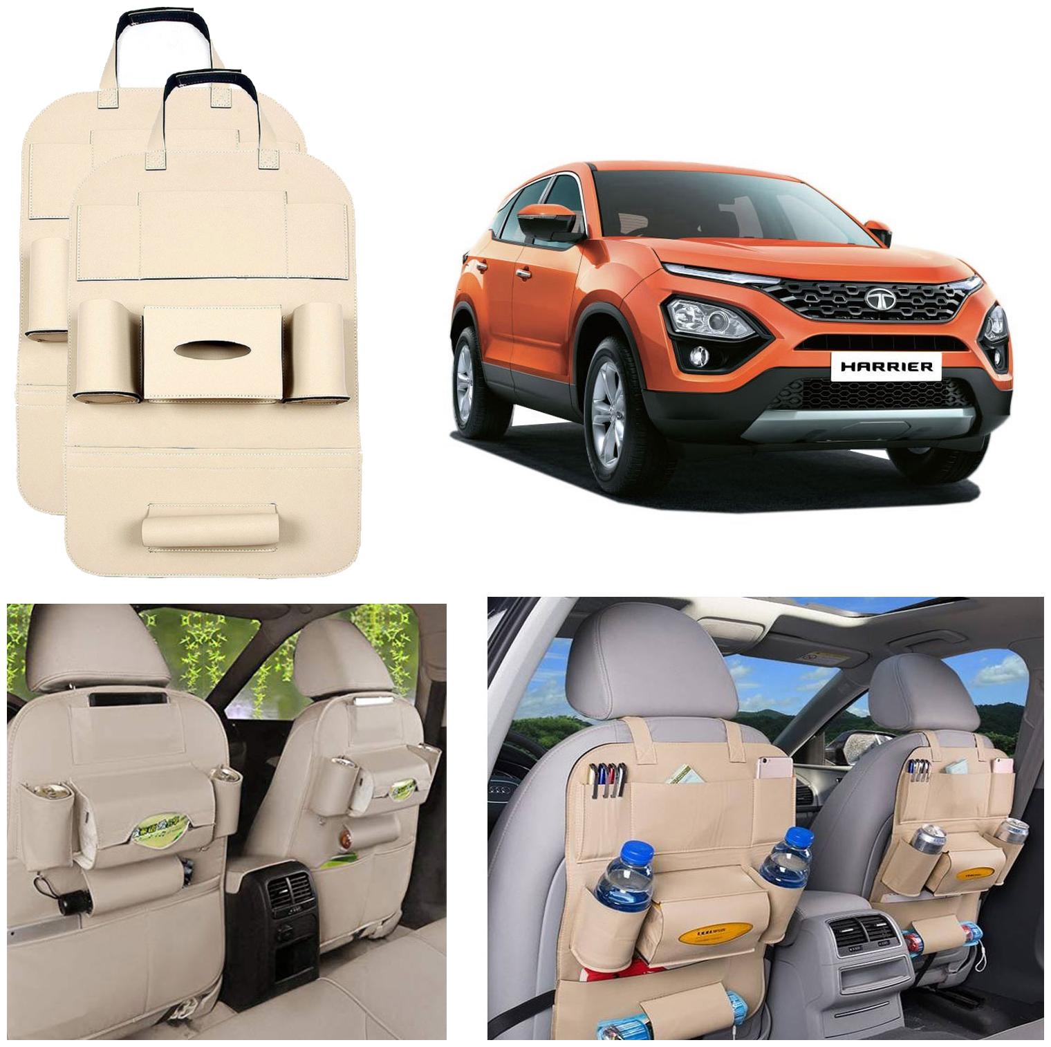

Oshotto Car Backseat Storage Organizer Phone Holder MultiPocket for Bottles Tissue Boxes Kids Toy Storage and Great Travel Accessory Compatible with Tata Harrier (Set of 2) Beige