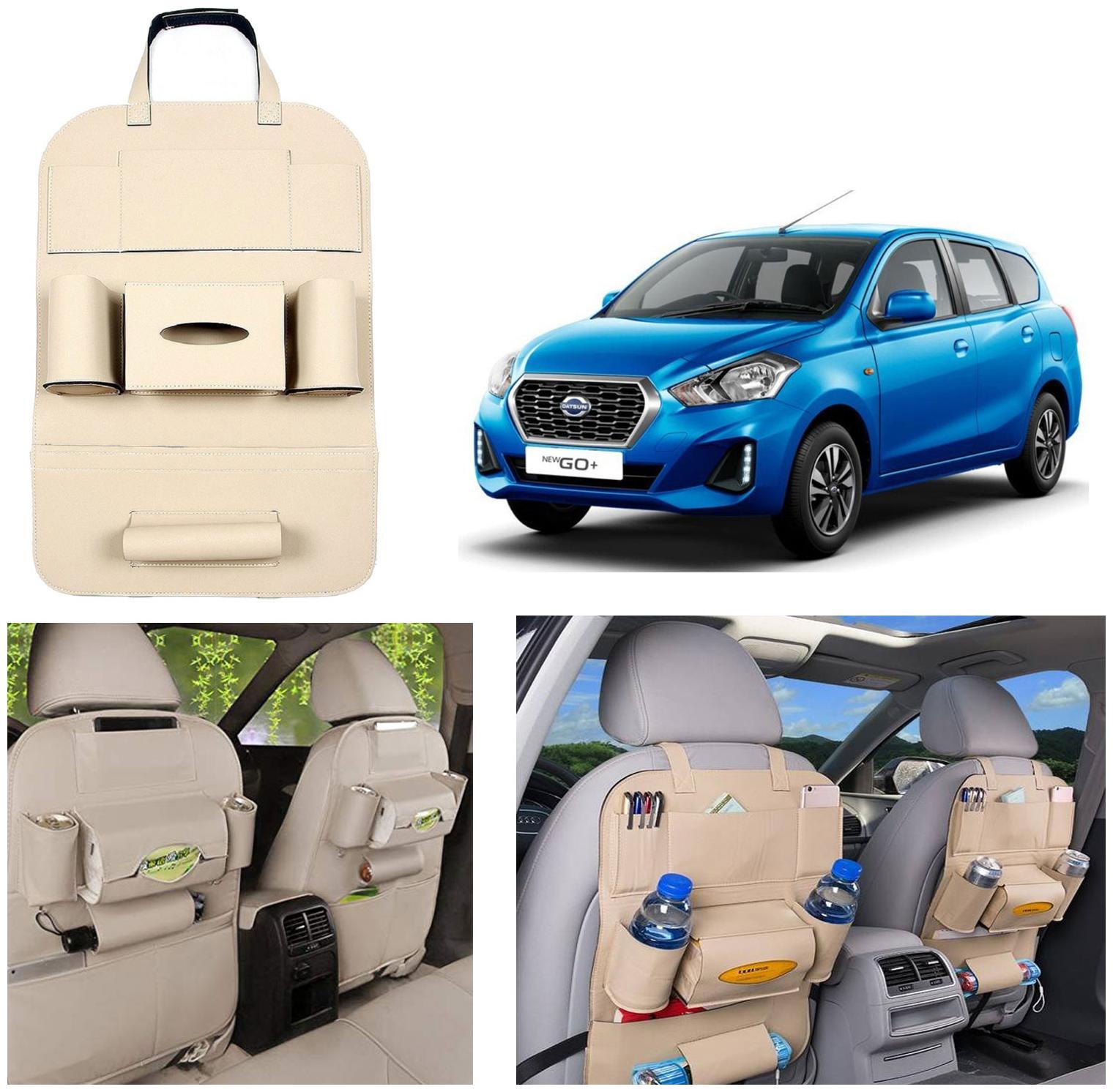

Oshotto Car Backseat Storage Organizer Phone Holder Multi-Pocket for Bottles Tissue Boxes Kids Toy Storage and Great Travel Accessory Compatible with Datsun Go Plus (Beige)