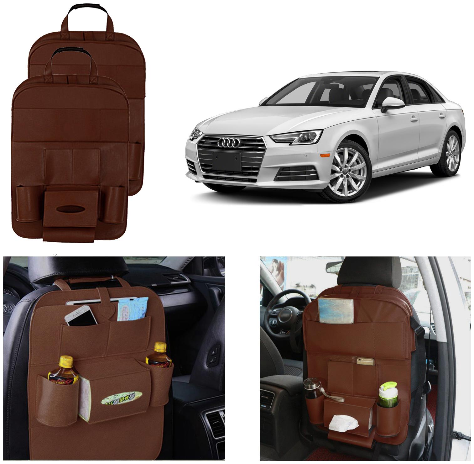 

Oshotto Car Backseat Storage Organizer Phone Holder Multi-Pocket for Bottles Tissue Boxes Kids Toy Storage and Great Travel Accessory Compatible with Audi A4 (2010-2016) (Set of 2) - Brown