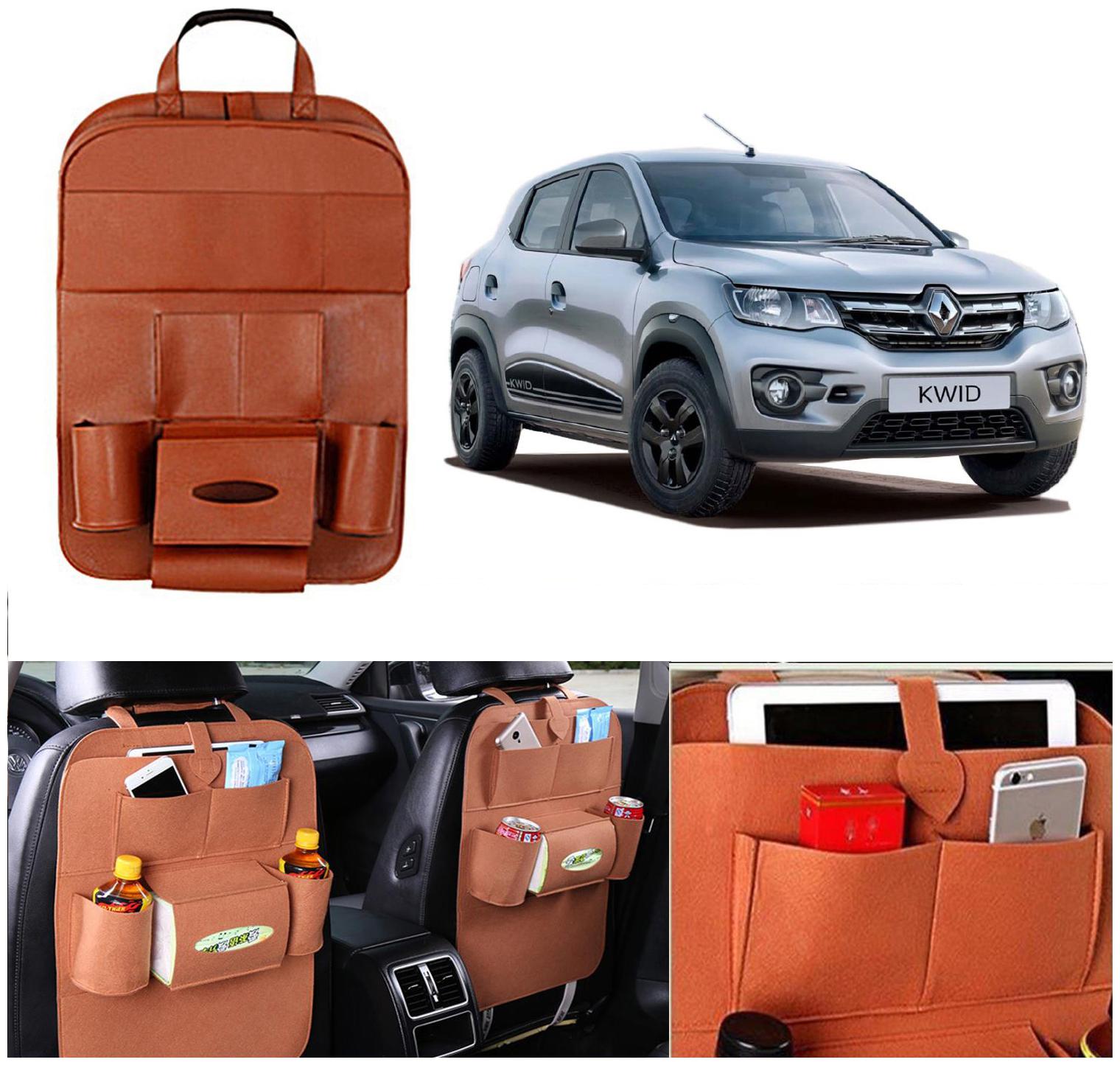 

Oshotto Car Backseat Storage Organizer Phone Holder Multi-Pocket for Bottles Tissue Boxes Kids Toy Storage and Great Travel Accessory Compatible with Renault Kwid (Tan)