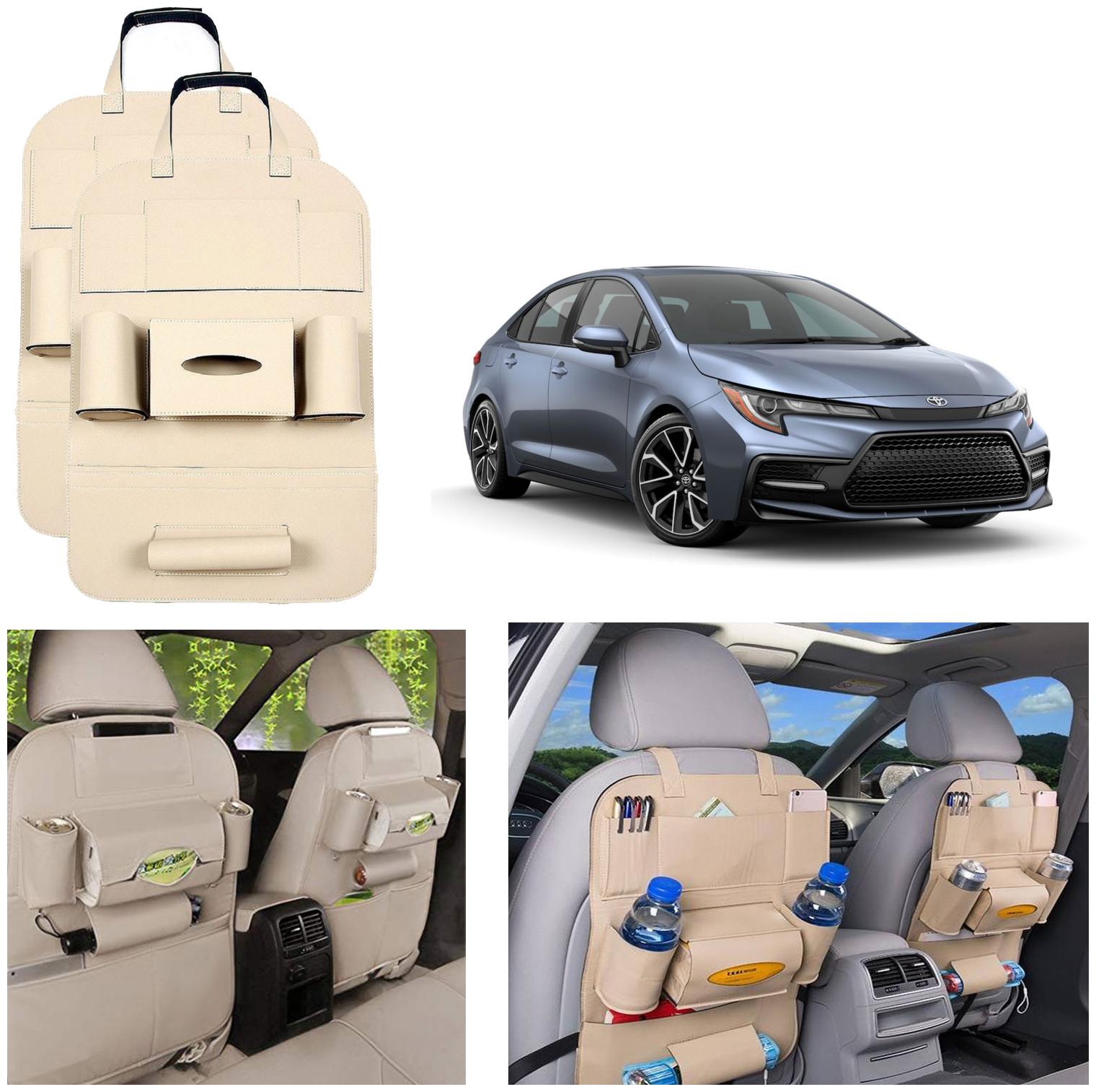 

Oshotto Car Backseat Storage Organizer Phone Holder MultiPocket for Bottles Tissue Boxes Kids Toy Storage and Great Travel Accessory Compatible with Toyota Corolla (Set of 2) Beige