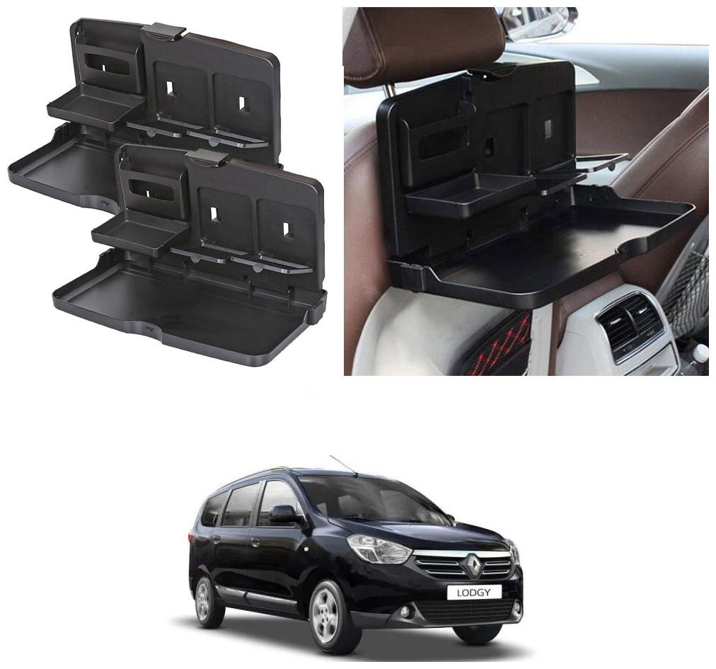 

Oshotto Car Backseat Food Travel Dining Meal Snaks Tray Cup Holder Compatible with Renault Lodgy (Black) - Set of 2