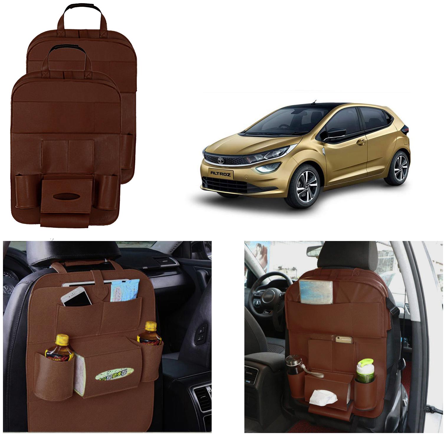 

Oshotto Car Backseat Storage Organizer Phone Holder Multi-Pocket for Bottles Tissue Boxes Kids Toy Storage and Great Travel Accessory Compatible with Tata Altroz (Set of 2) - Brown