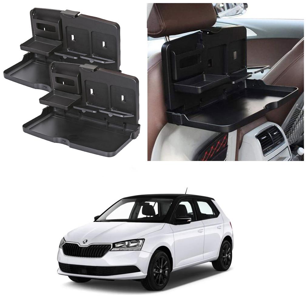 

Oshotto Car Backseat Food Travel Dining Meal Snaks Tray Cup Holder for Skoda Fabia (Black) - Set of 2
