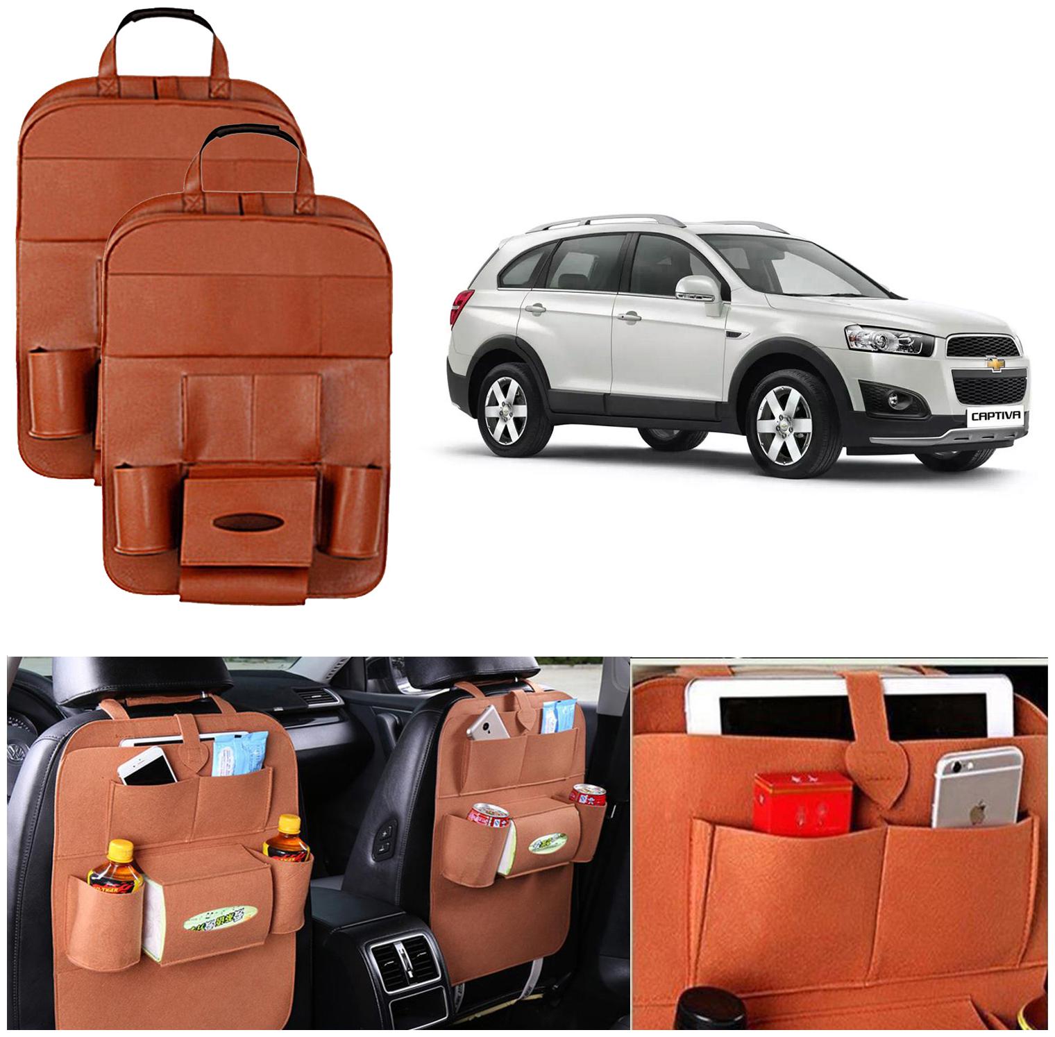

Oshotto Car Backseat Storage Organizer Multi-Pocket for Bottles Tissue Boxes Kids Toy Storage and Great Travel Accessory Compatible with Chevrolet Captiva (Set of 2) - Tan
