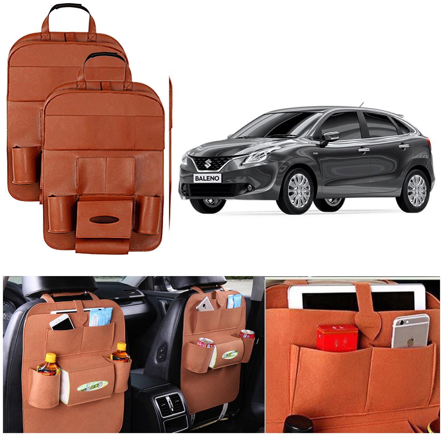 

Oshotto Car Backseat Storage Organizer Multi-Pocket for Bottles Tissue Boxes Kids Toy Storage and Great Travel Accessory Compatible with Maruti Suzuki Baleno (Set of 2) - Tan