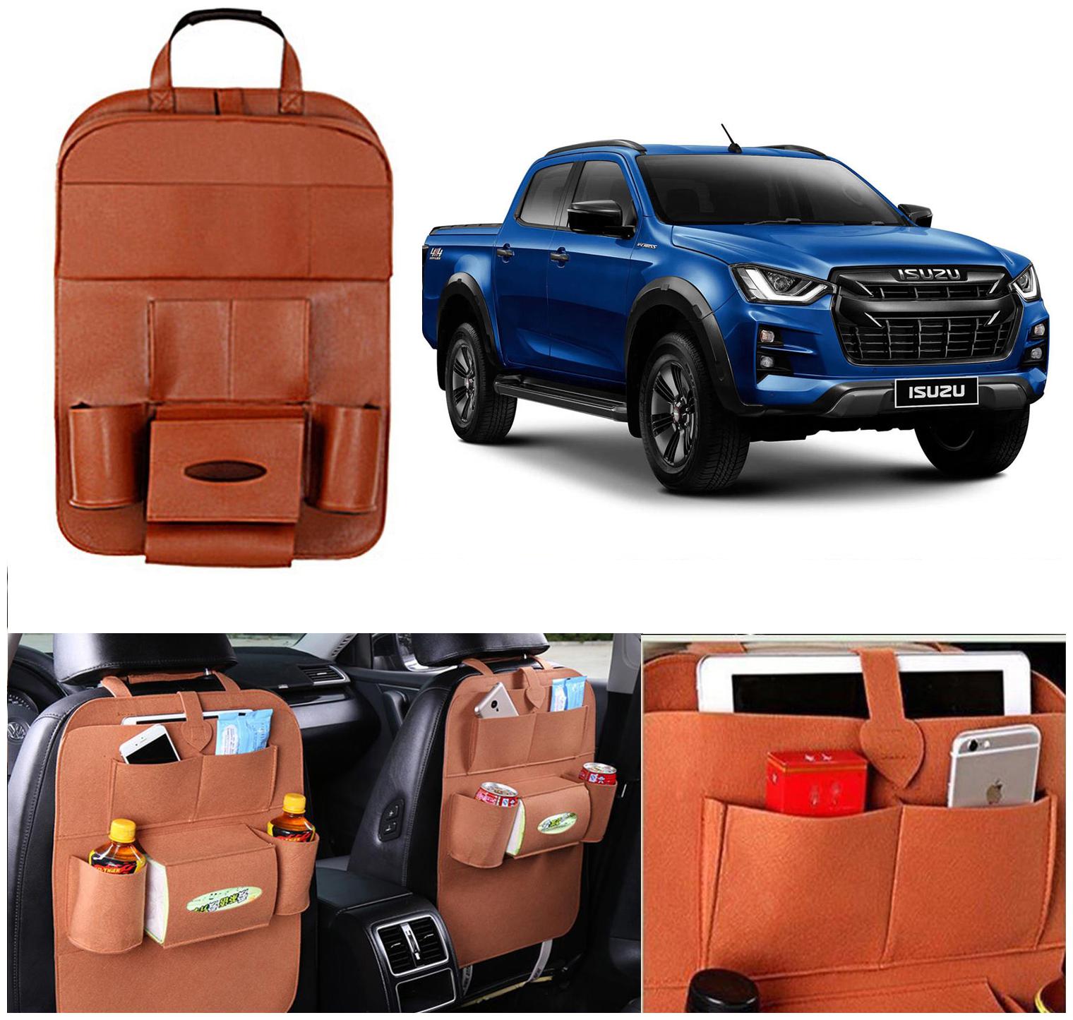 

Oshotto Car Backseat Storage Organizer Phone Holder Multi-Pocket for Bottles Tissue Boxes Kids Toy Storage and Great Travel Accessory Compatible with Isuzu D-Max V-Cross (Tan)