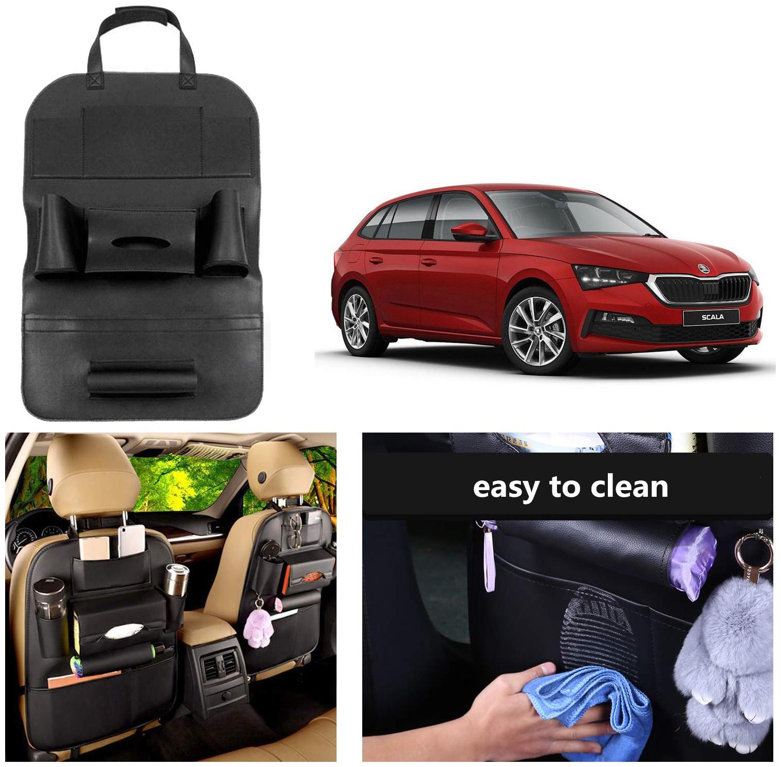 

Oshotto Car Backseat Storage Organizer Phone Holder Multi-Pocket for Bottles Tissue Boxes Kids Toy Storage and Great Travel Accessory Compatible with Renault Scala Fluence (Black)