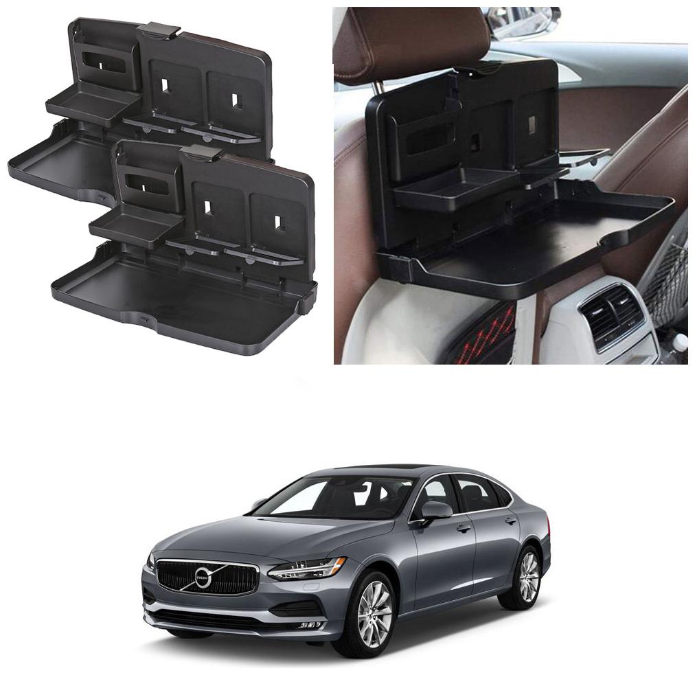 

Oshotto Car Backseat Food Travel Dining Meal Snaks Tray Cup Holder Compatible with Volvo S-90 (Black) - Set of 2