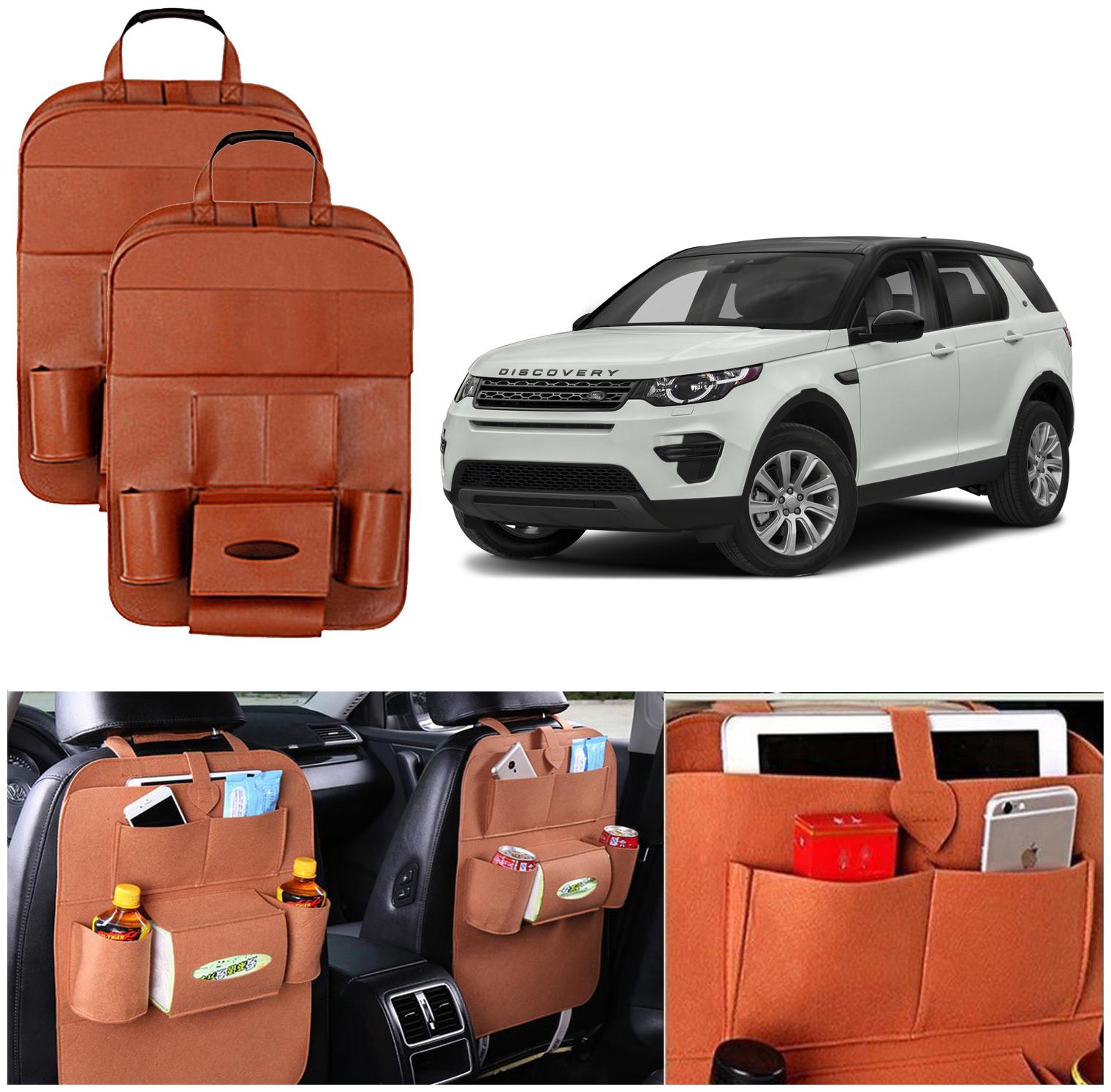 

Oshotto Car Backseat Storage Organizer Multi-Pocket for Bottles Tissue Boxes Kids Toy Storage and Great Travel Accessory Compatible with Land Rover Discovery Sport (Set of 2) - Tan