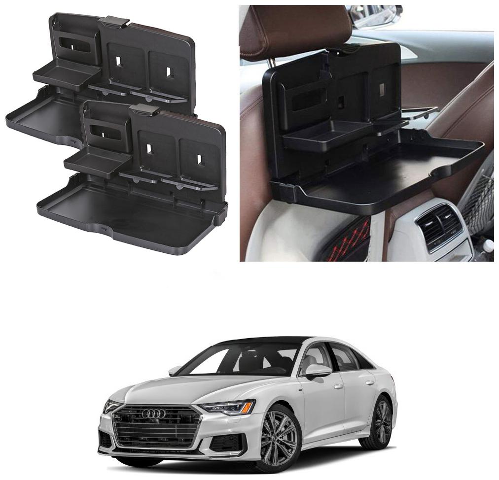 

Oshotto Car Backseat Food Travel Dining Meal Snaks Tray Cup Holder Compatible with Audi A6 (Black) - Set of 2