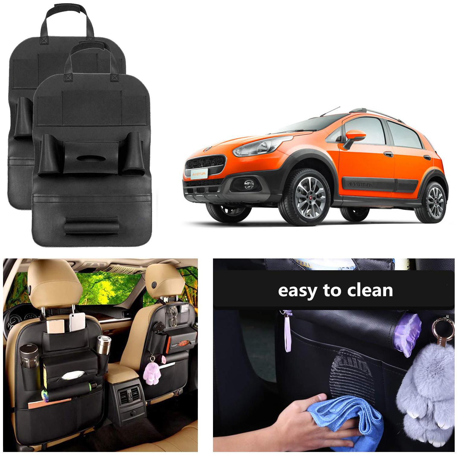 

Oshotto Car Backseat Storage Organizer Phone Holder MultiPocket for Bottles Tissue Boxes Kids Toy Storage and Great Travel Accessory Compatible with Fiat Avventura (Set of 2) Black