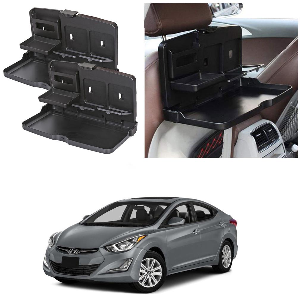 

Oshotto Car Backseat Food Travel Dining Meal Snaks Tray Cup Holder Compatible with Hyundai Elantra (Black) - Set of 2