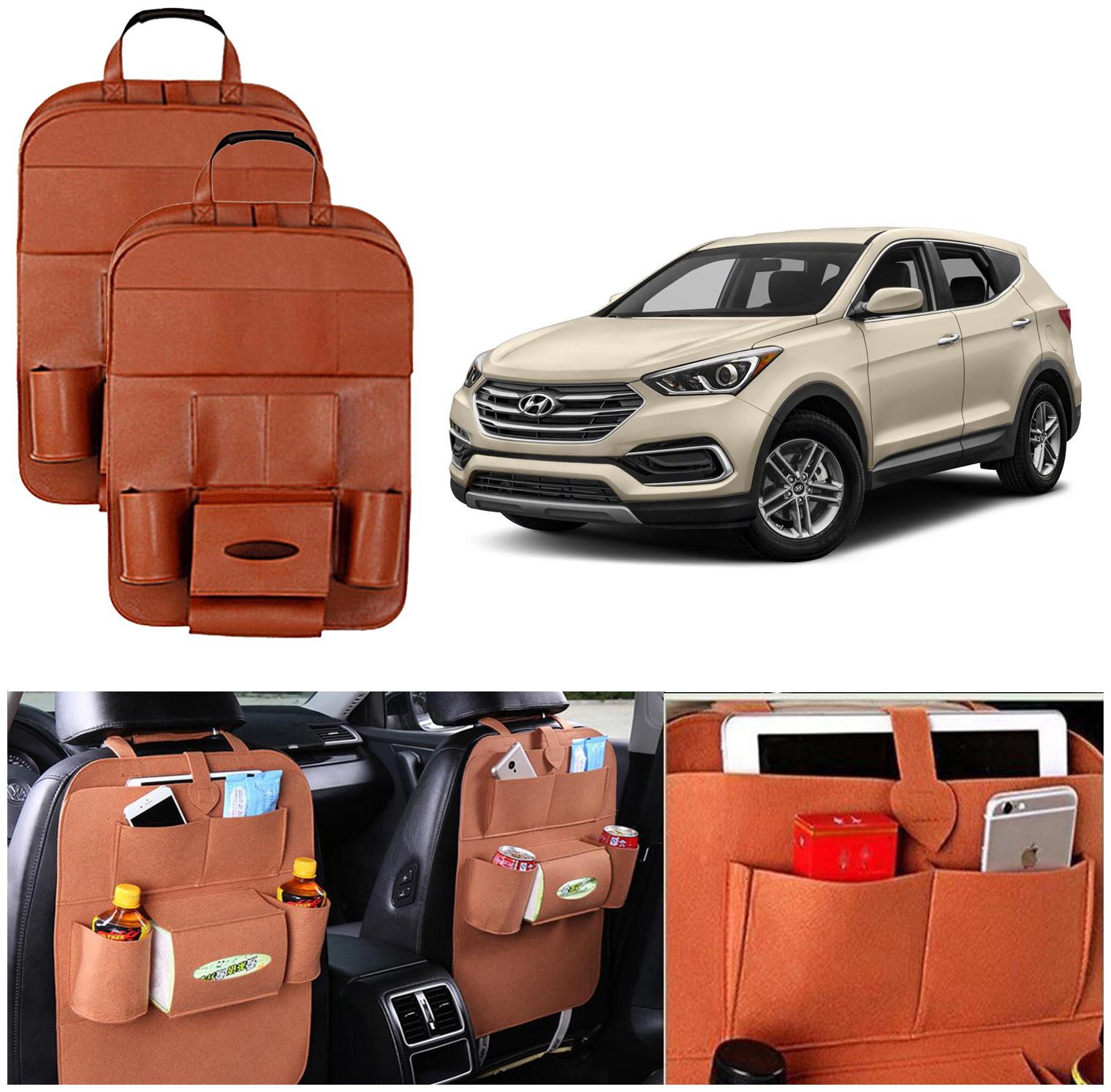 

Oshotto Car Backseat Storage Organizer Multi-Pocket for Bottles Tissue Boxes Kids Toy Storage and Great Travel Accessory Compatible with Hyundai Santa Fe (Set of 2) - Tan