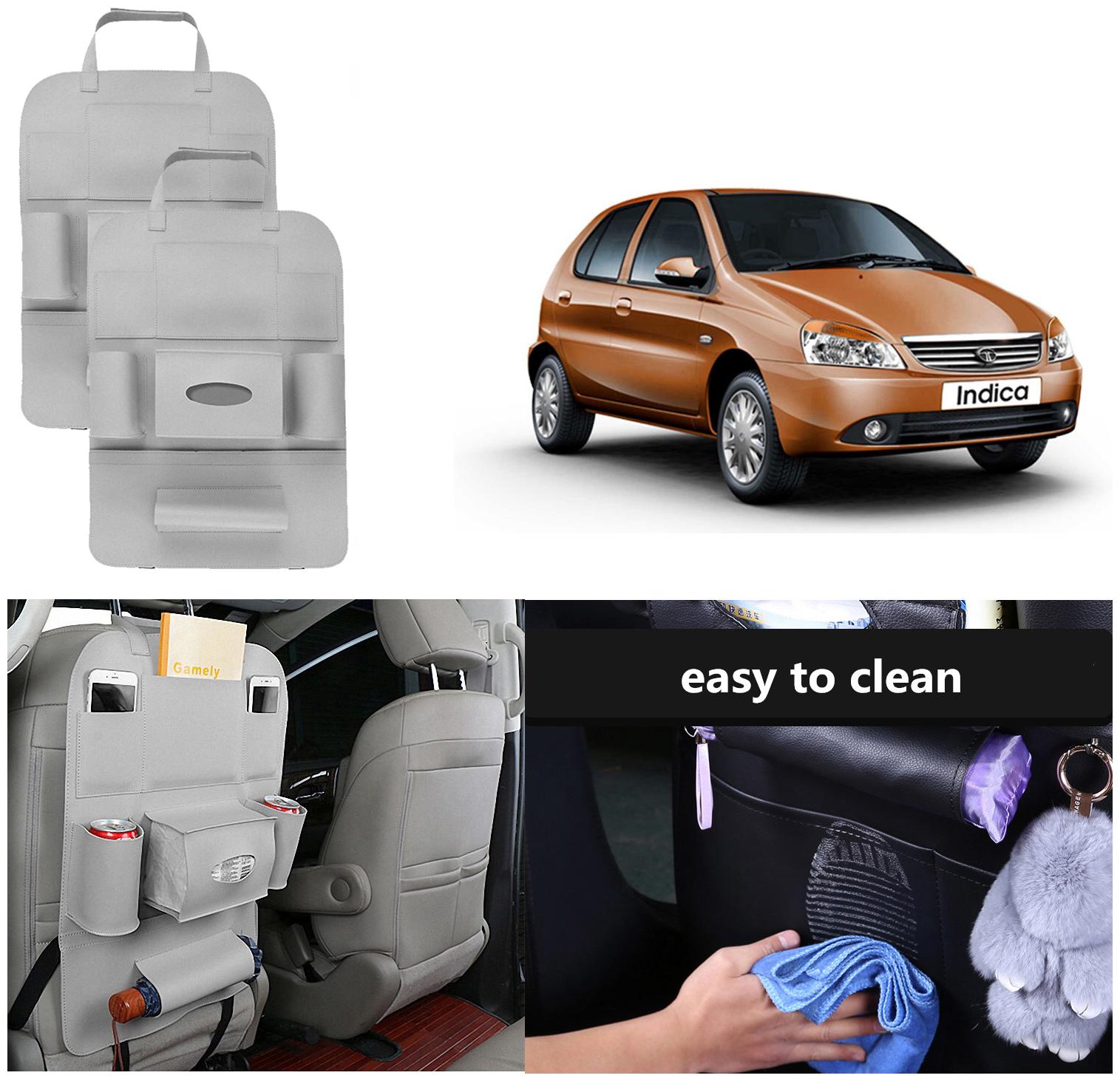 

Oshotto Car Backseat Storage Organizer Phone Holder MultiPocket for Bottles Tissue Boxes Kids Toy Storage and Great Travel Accessory Compatible with Tata Indica (Set of 2) Grey
