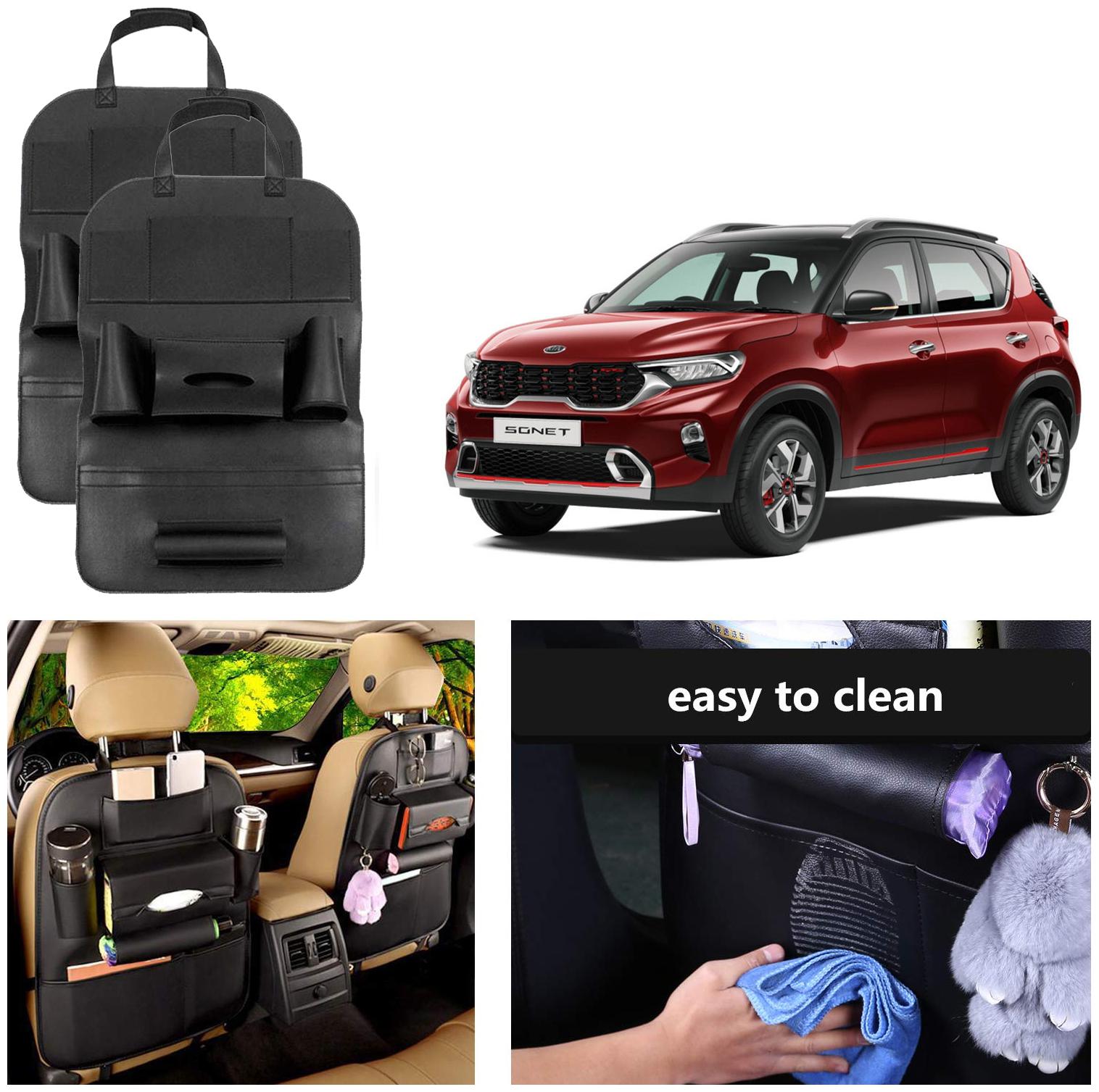 

Oshotto Car Backseat Storage Organizer Phone Holder MultiPocket for Bottles Tissue Boxes Kids Toy Storage and Great Travel Accessory Compatible with Kia Sonet (Set of 2) Black