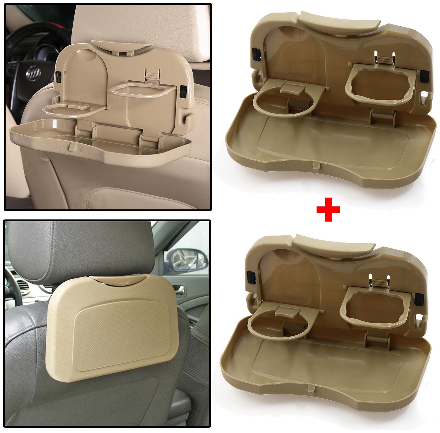 

OSHOTTO Car Tray Food Stand Rear Seat Beverage Rack Water Drink Holder Bottle Travel Foldable Meal Cup Desk Table Seat Back Organizers For Ford Figo (Beige) -Set of 2