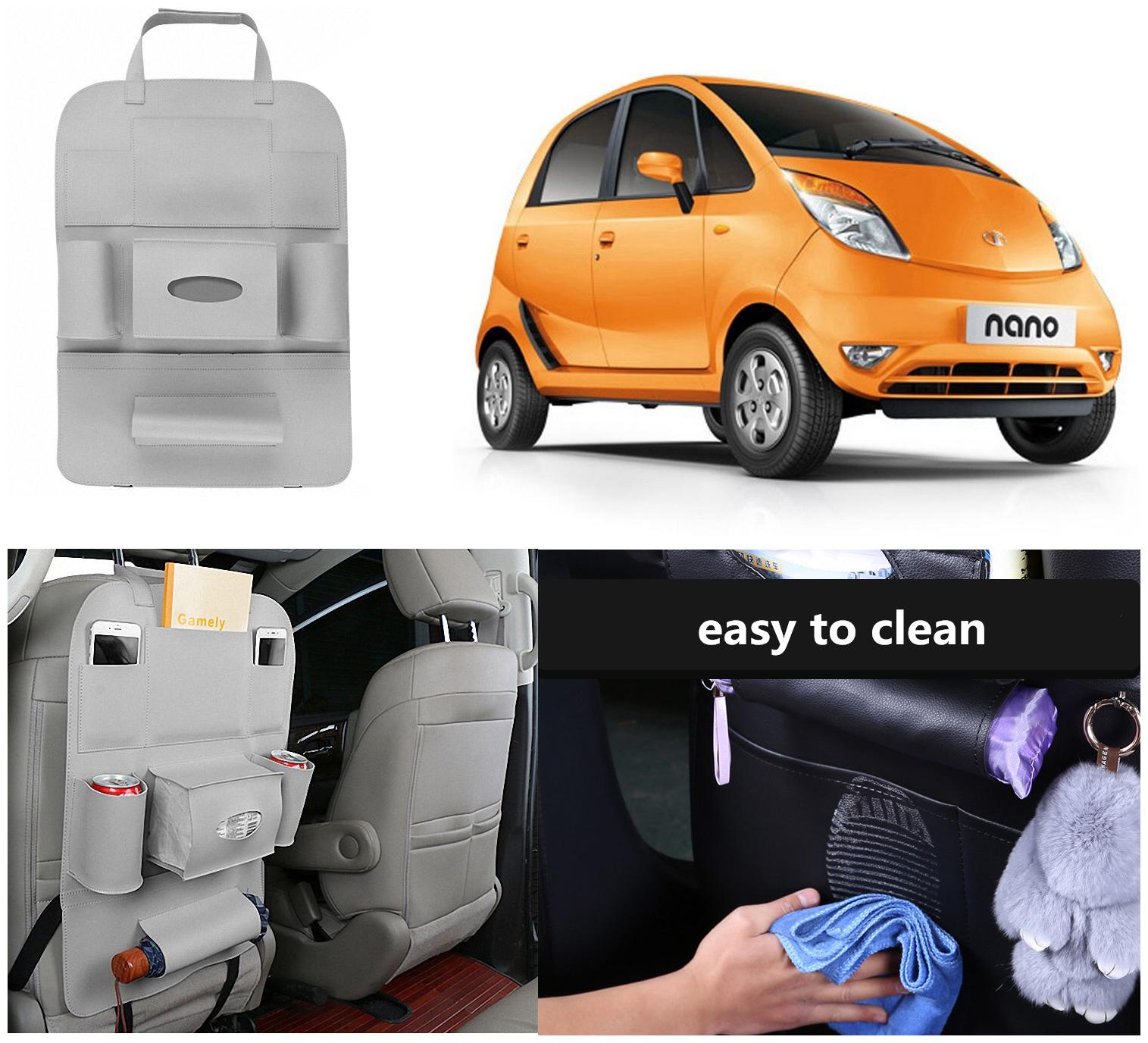 

Oshotto Car Backseat Storage Organizer Phone Holder Multi-Pocket for Bottles Tissue Boxes Kids Toy Storage and Great Travel Accessory Compatible with Tata Nano (Grey)