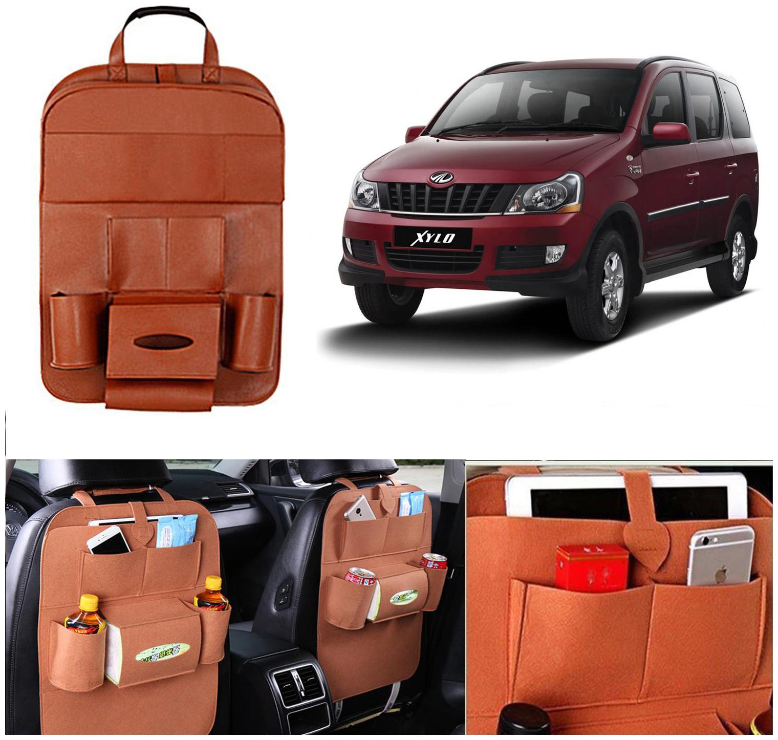 

Oshotto Car Backseat Storage Organizer Phone Holder Multi-Pocket for Bottles Tissue Boxes Kids Toy Storage and Great Travel Accessory Compatible with Mahindra Xylo Quanto (Tan)