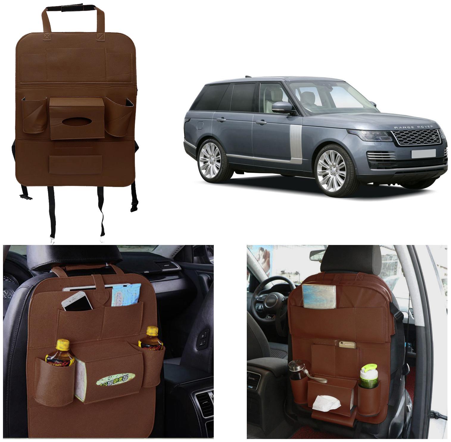 

Oshotto Car Backseat Storage Organizer Phone Holder Multi-Pocket for Bottles Tissue Boxes Kids Toy Storage and Great Travel Accessory Compatible with Rangerover Vogue (Brown)