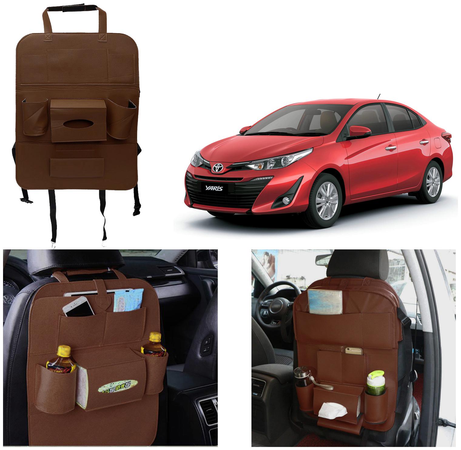 

Oshotto Car Backseat Storage Organizer Phone Holder Multi-Pocket for Bottles Tissue Boxes Kids Toy Storage and Great Travel Accessory Compatible with Toyota Yaris (Brown)