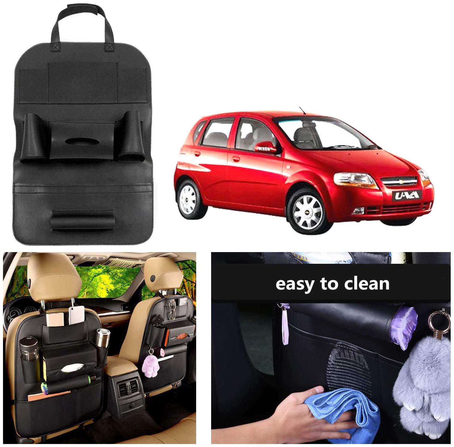 

Oshotto Car Backseat Storage Organizer Phone Holder Multi-Pocket for Bottles Tissue Boxes Kids Toy Storage and Great Travel Accessory Compatible with Chevrolet Uva Old Uva Sail (Black)