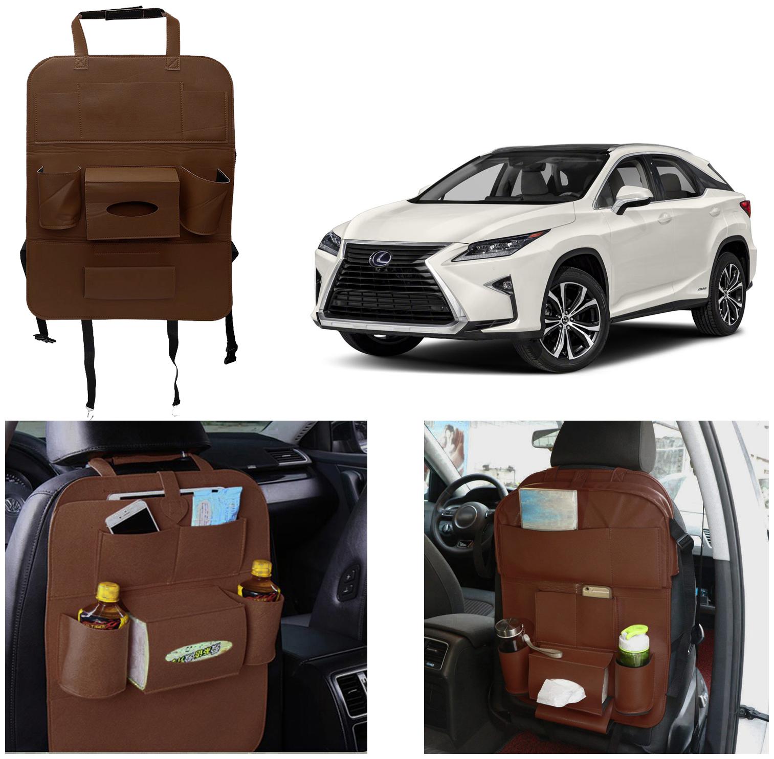 

Oshotto Car Backseat Storage Organizer Phone Holder Multi-Pocket for Bottles Tissue Boxes Kids Toy Storage and Great Travel Accessory Compatible with Lexus RX (Brown)