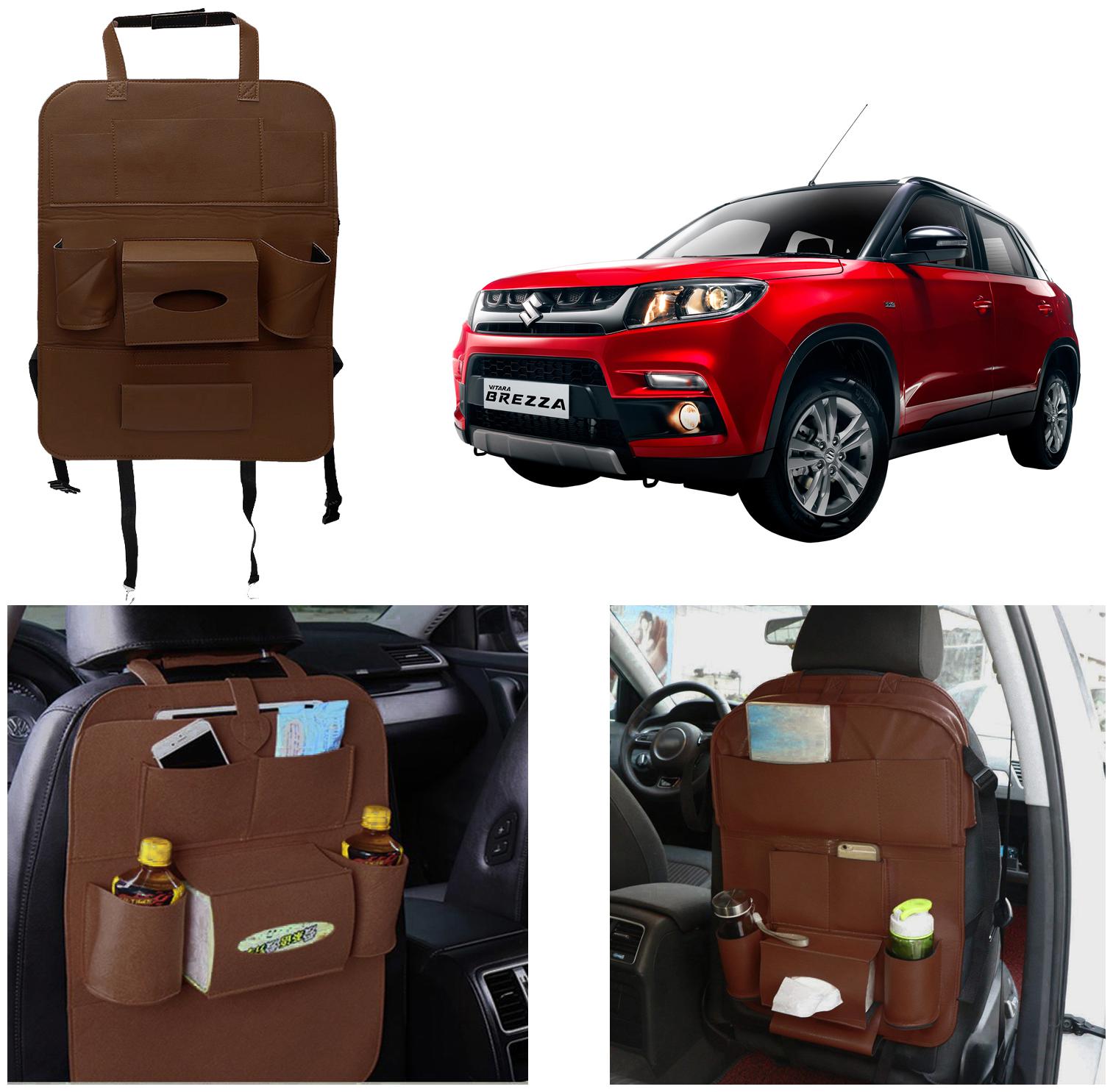 

Oshotto Car Backseat Storage Organizer Phone Holder Multi-Pocket for Bottles Tissue Boxes Kids Toy Storage and Great Travel Accessory Compatible with Maruti Suzuki Brezza (Brown)