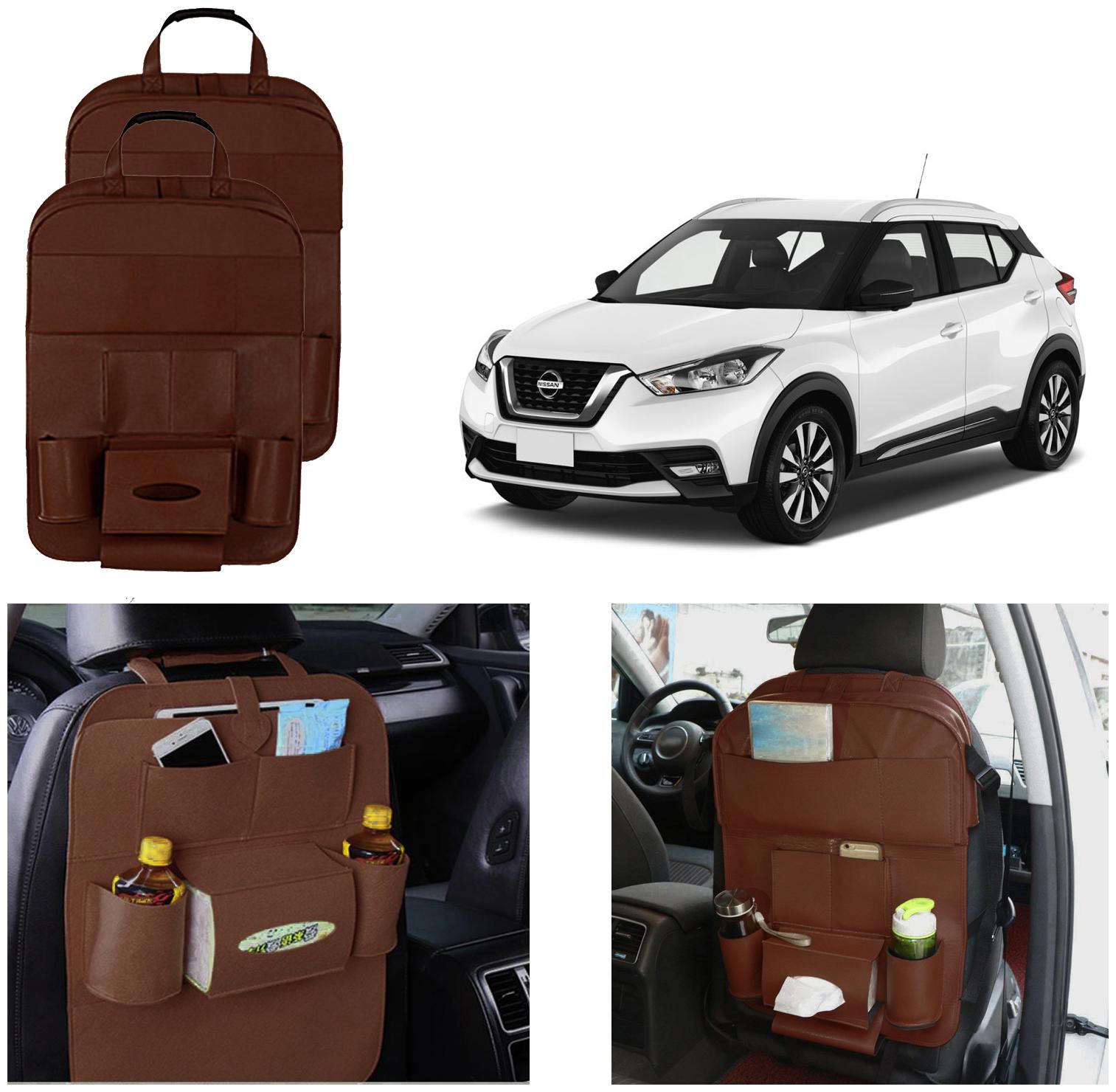 

Oshotto Car Backseat Storage Organizer Phone Holder Multi-Pocket for Bottles Tissue Boxes Kids Toy Storage and Great Travel Accessory Compatible with Nissan Kicks (Set of 2) - Brown