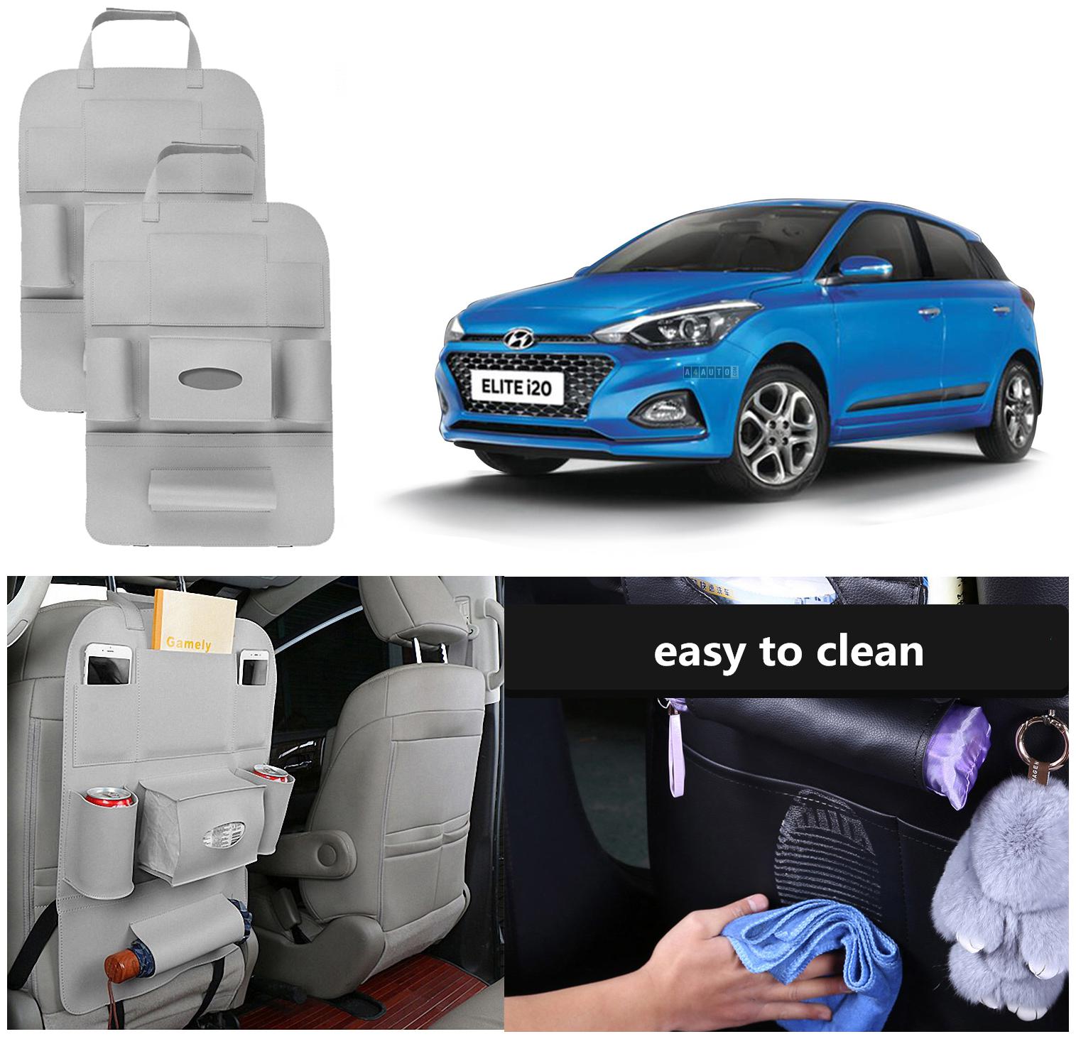 

Oshotto Car Backseat Storage Organizer Phone Holder MultiPocket for Bottles Tissue Boxes Kids Toy Storage and Great Travel Accessory Compatible with Hyundai i20 Elite Active (Set of 2) Grey
