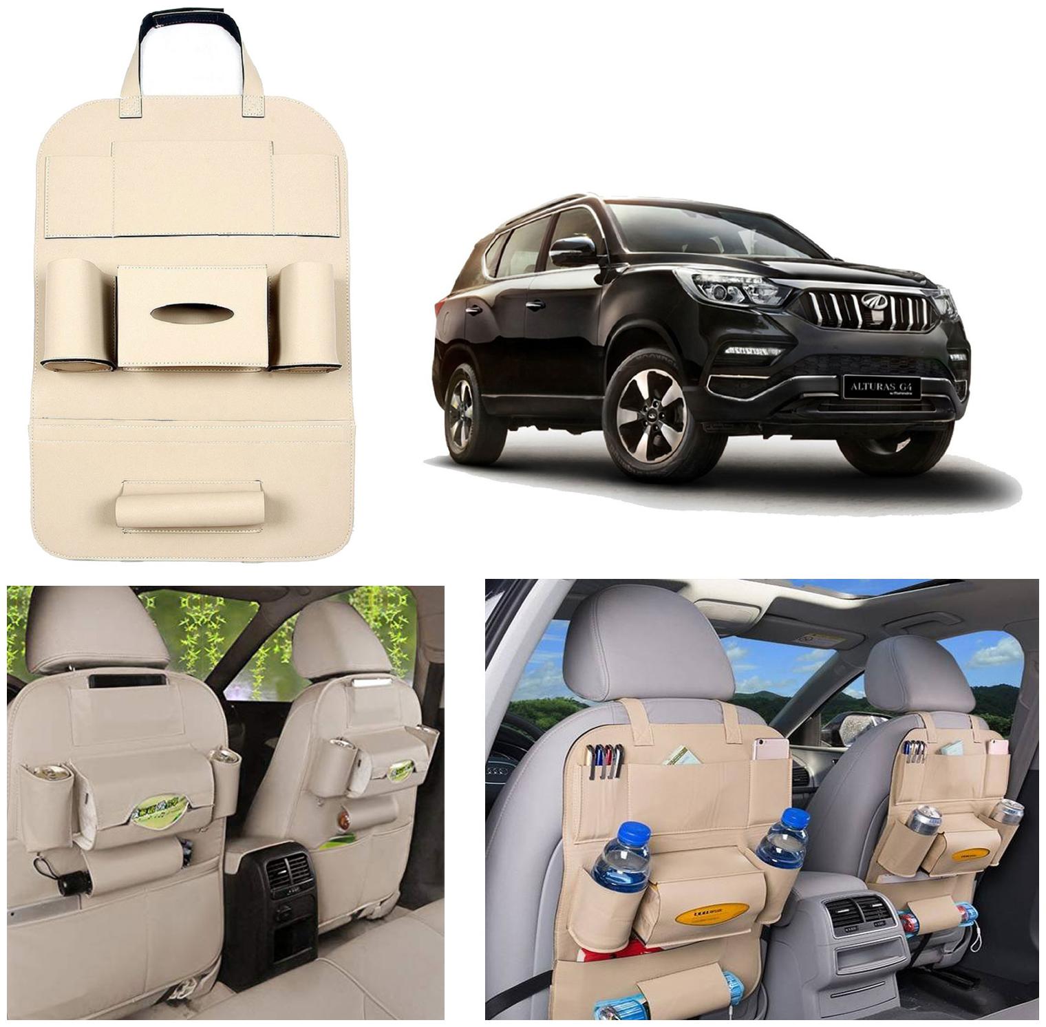 

Oshotto Car Backseat Storage Organizer Phone Holder Multi-Pocket for Bottles Tissue Boxes Kids Toy Storage and Great Travel Accessory Compatible with Mahindra Alturas G4 (Beige)