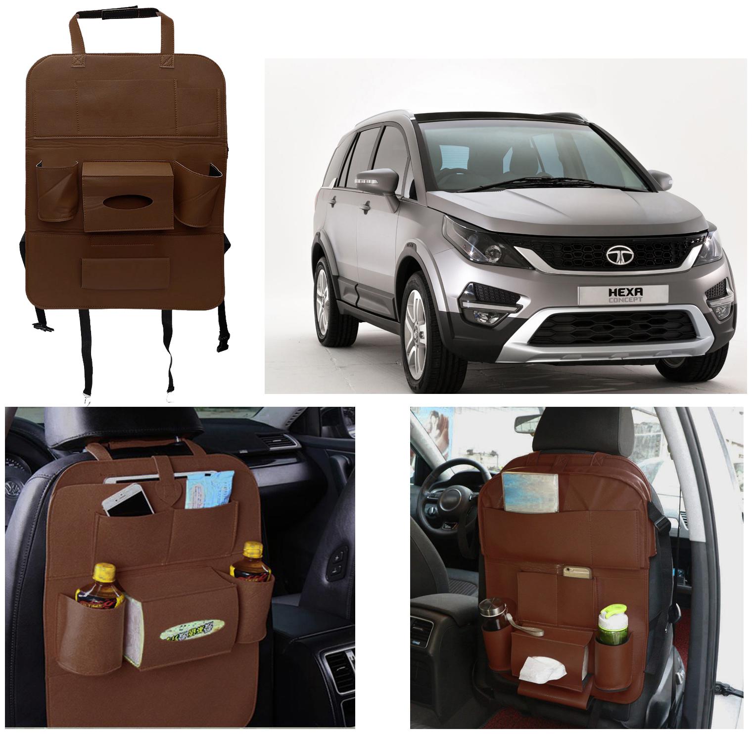 

Oshotto Car Backseat Storage Organizer Phone Holder Multi-Pocket for Bottles Tissue Boxes Kids Toy Storage and Great Travel Accessory Compatible with Tata Hexa (Brown)
